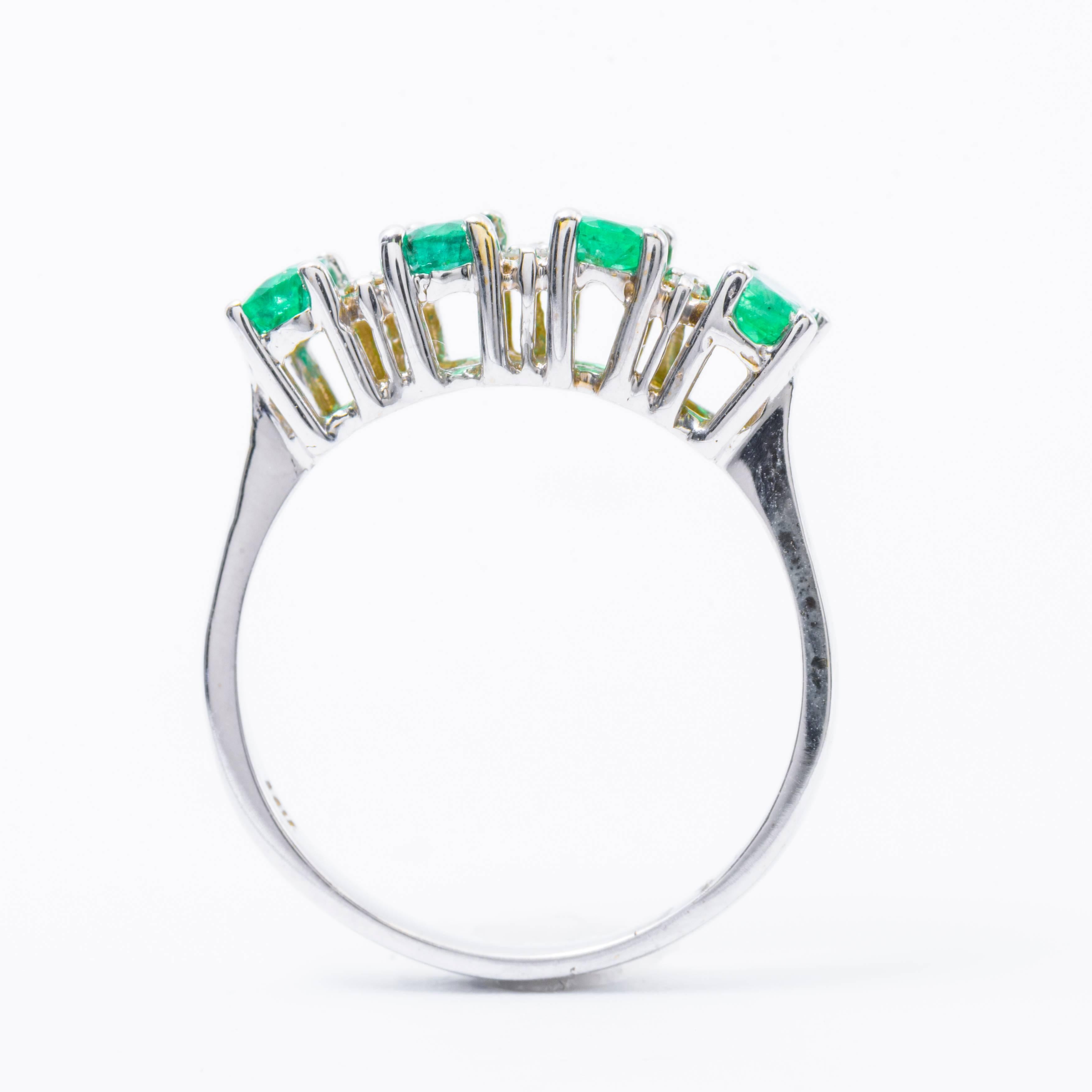 Four Oval Shape Zambian Emeralds and Diamonds Band Ring 1