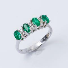 Four Oval Shape Zambian Emeralds and Diamonds Band Ring