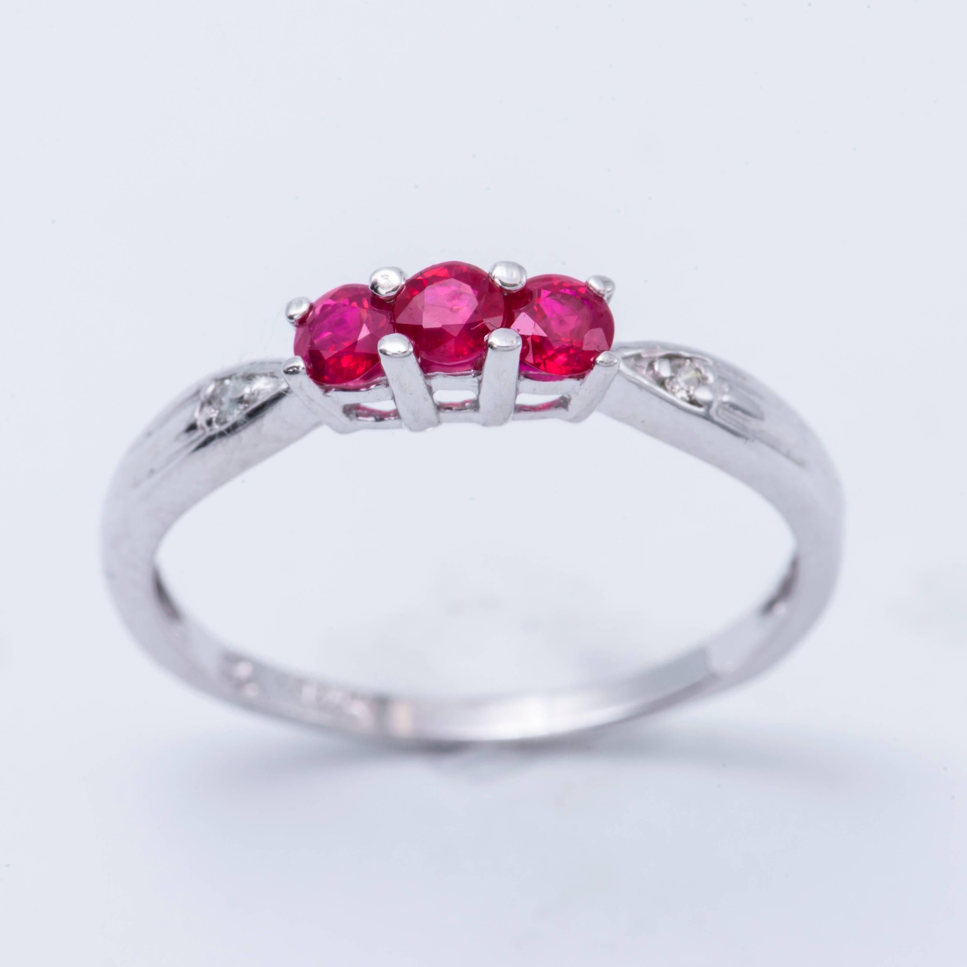 Women's Three Stone Ruby Diamond Gold Band Ring