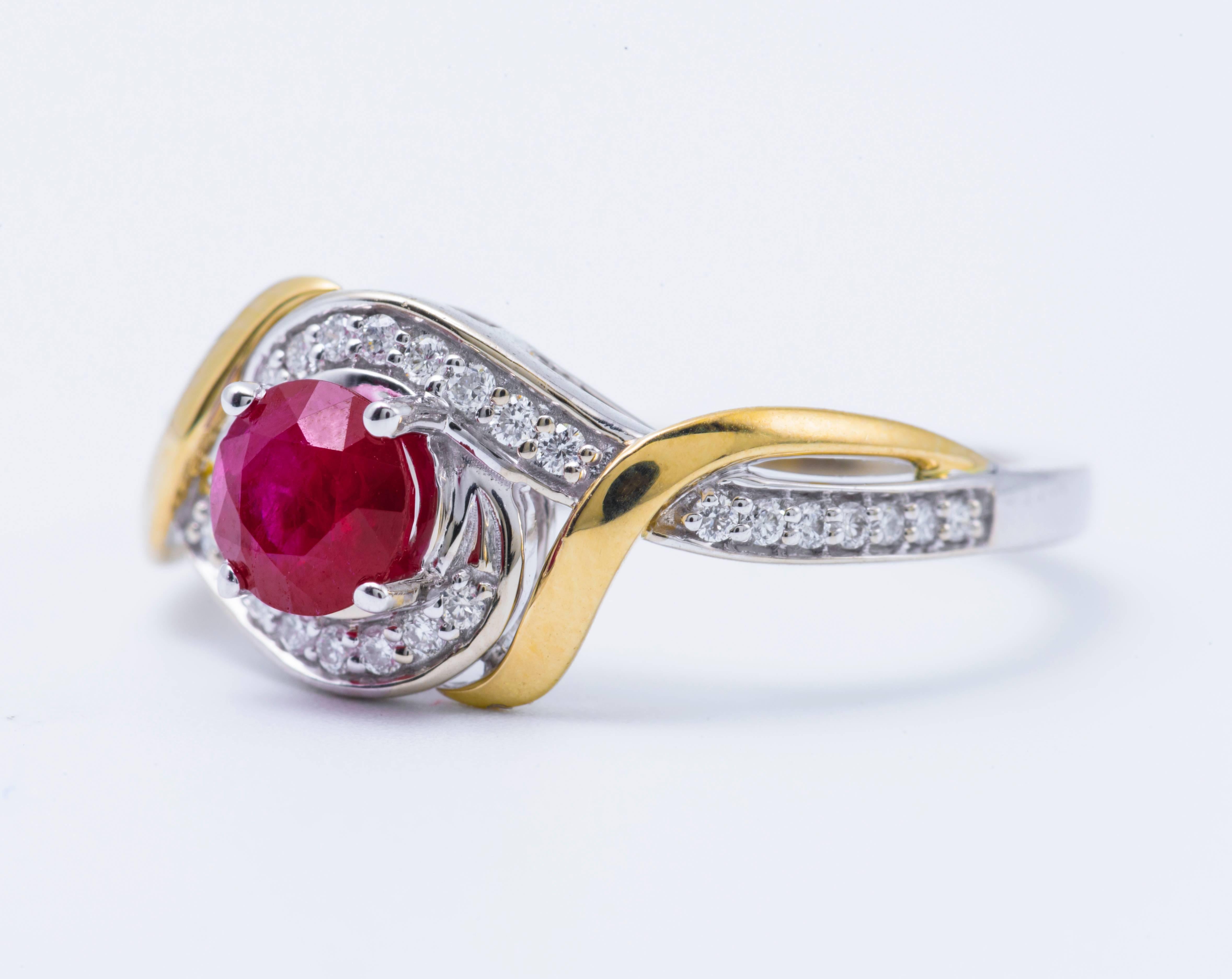 Ruby and Diamonds Two-Tone Gold Engagement Cocktail Ring 1