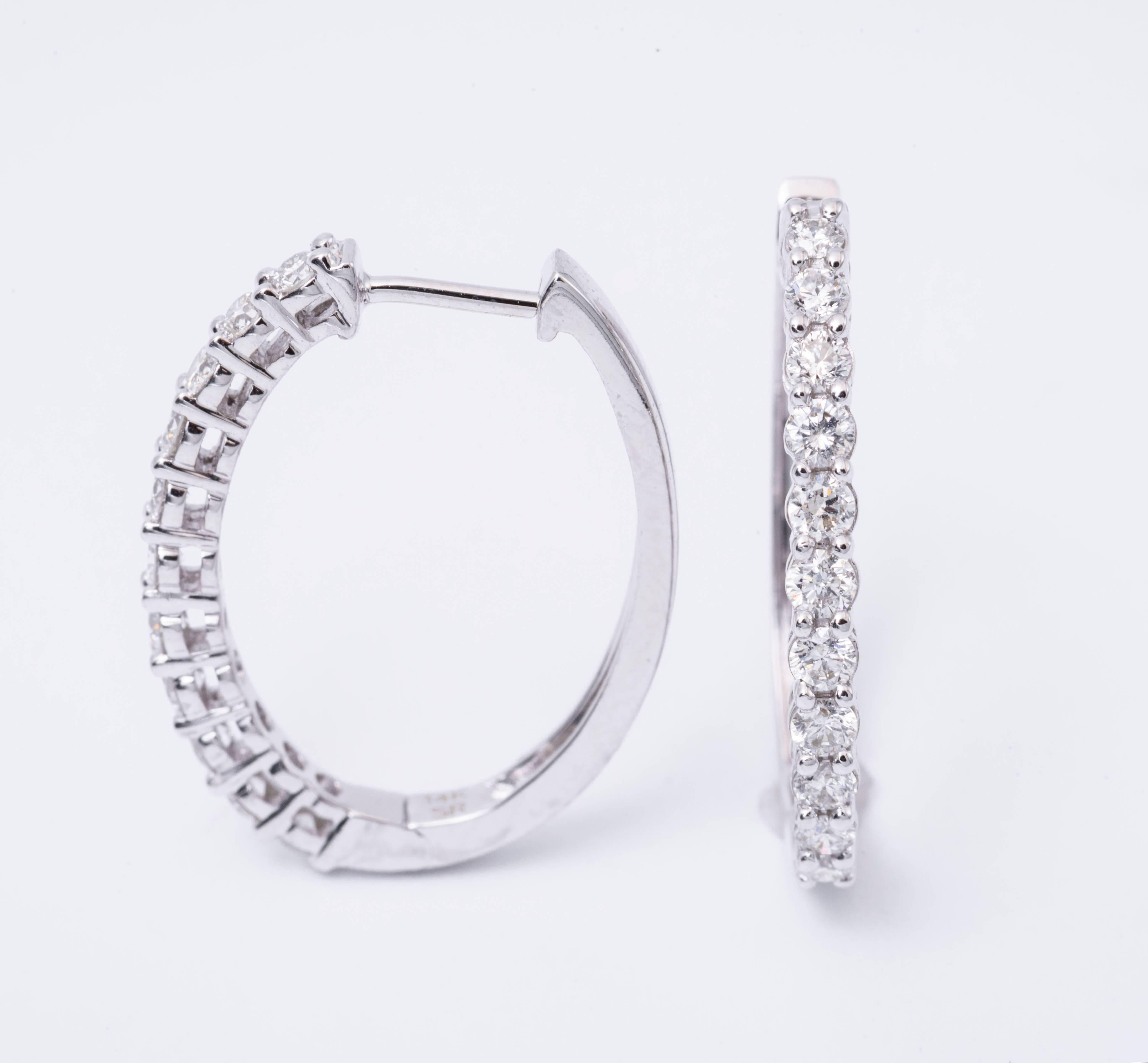 Modern 1.00 Carats Diamonds White Gold Hoop Earrings