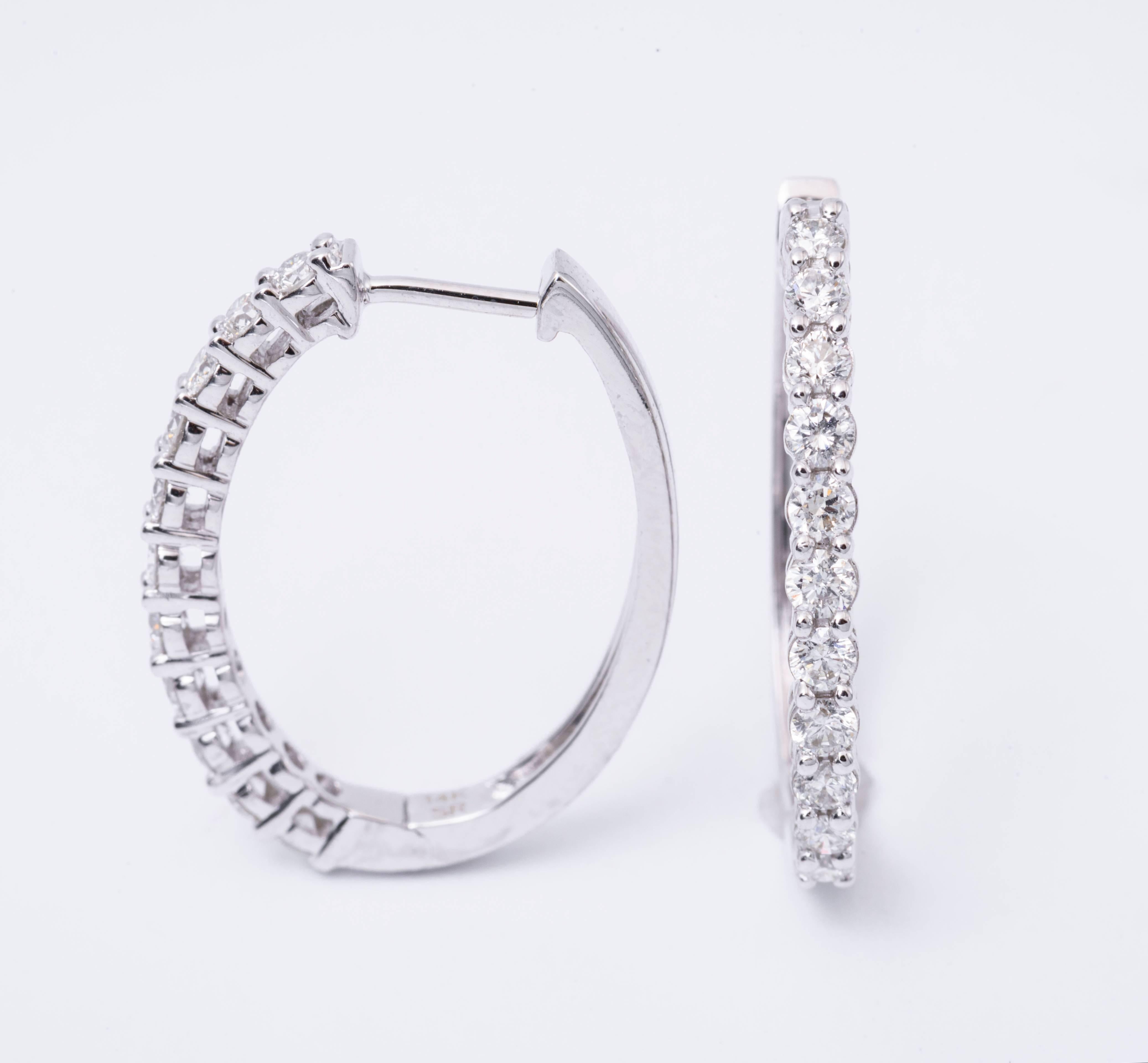 Modern 1.00 Carats Diamonds White Gold Hoop Earrings 