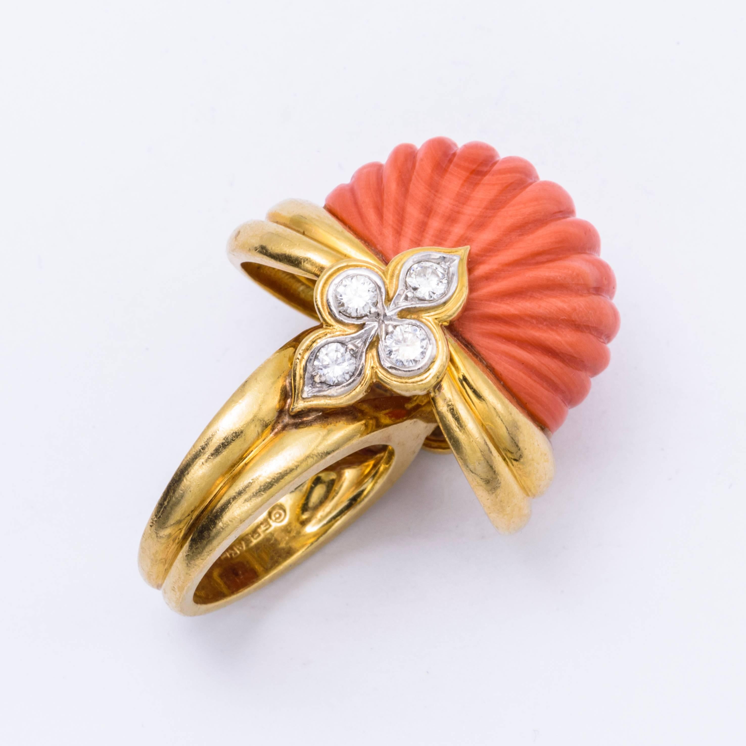 Women's 1960s Erwin Pearl Natural Coral Gold Ring