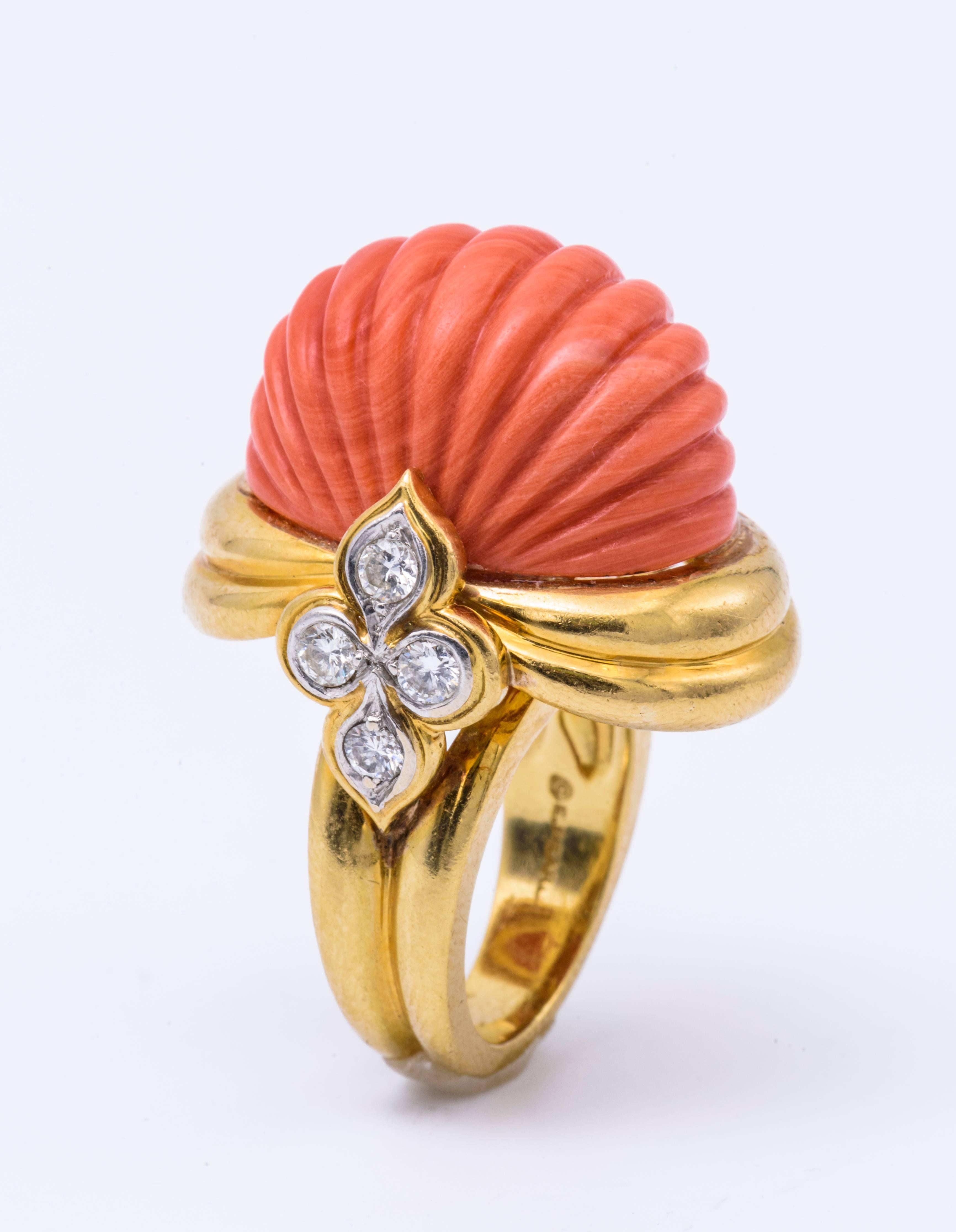 1960s Erwin Pearl Natural Coral Gold Ring 1