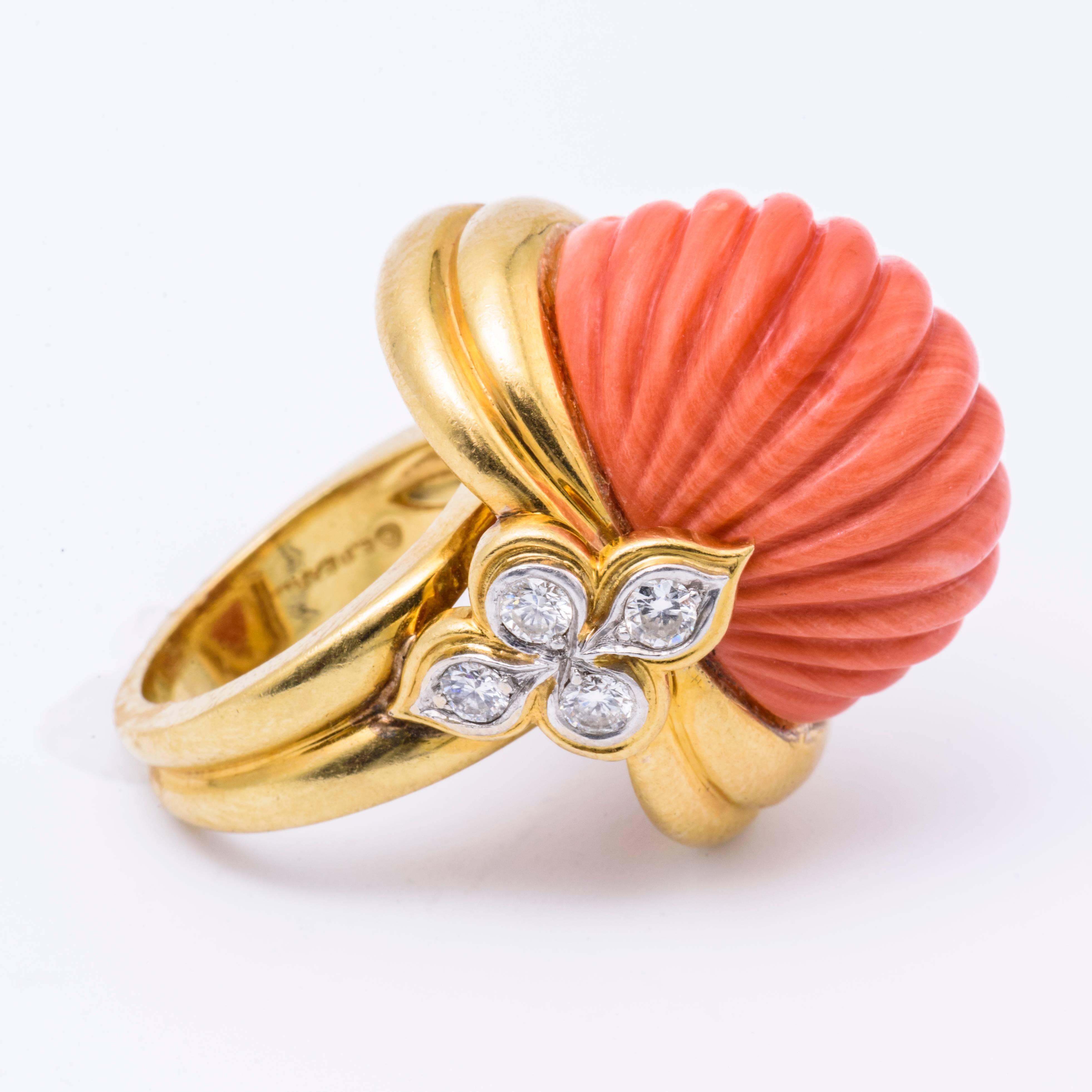 1960s Erwin Pearl Natural Coral Gold Ring 3