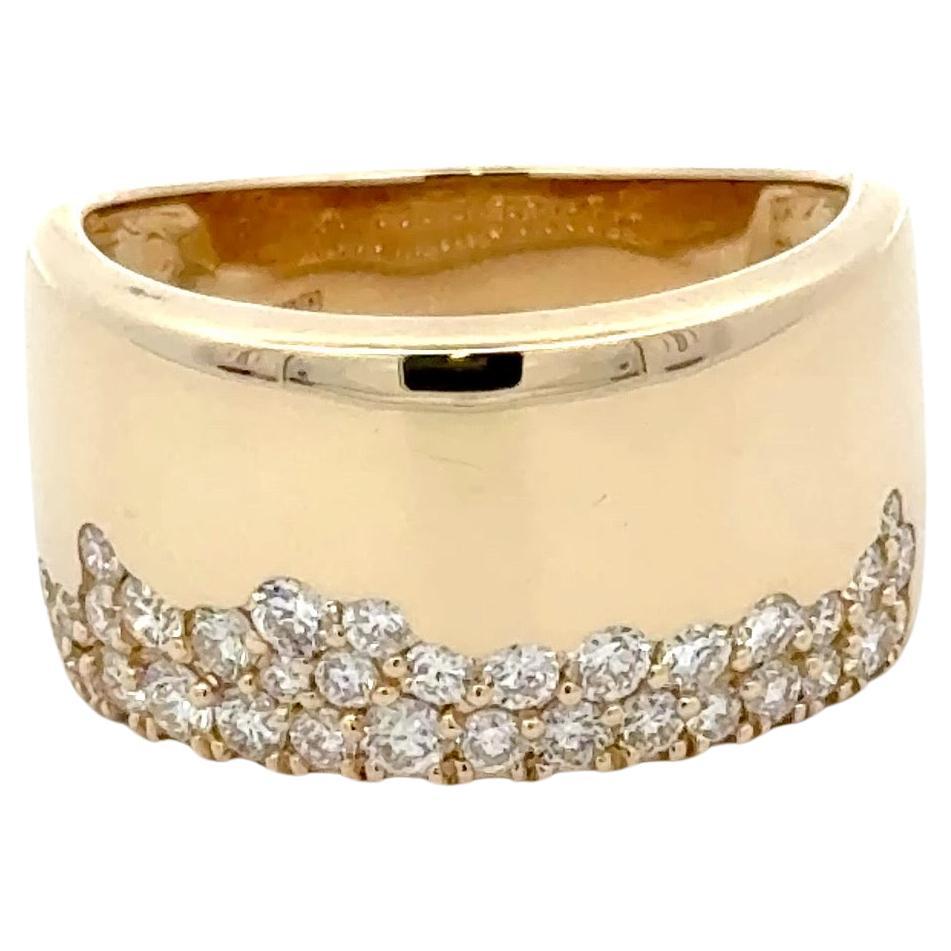 Anello a fascia larga con pavé di diamanti 0,71 carati in oro giallo 14 carati G-H SI1-SI2 6 grammi