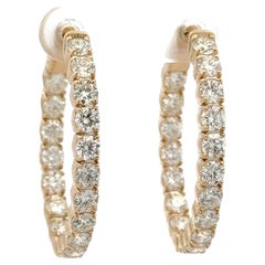 Round Diamond Oval Shaped Hoop Earrings 5.09 Carats 14KT Gold Average 0.14 CTS