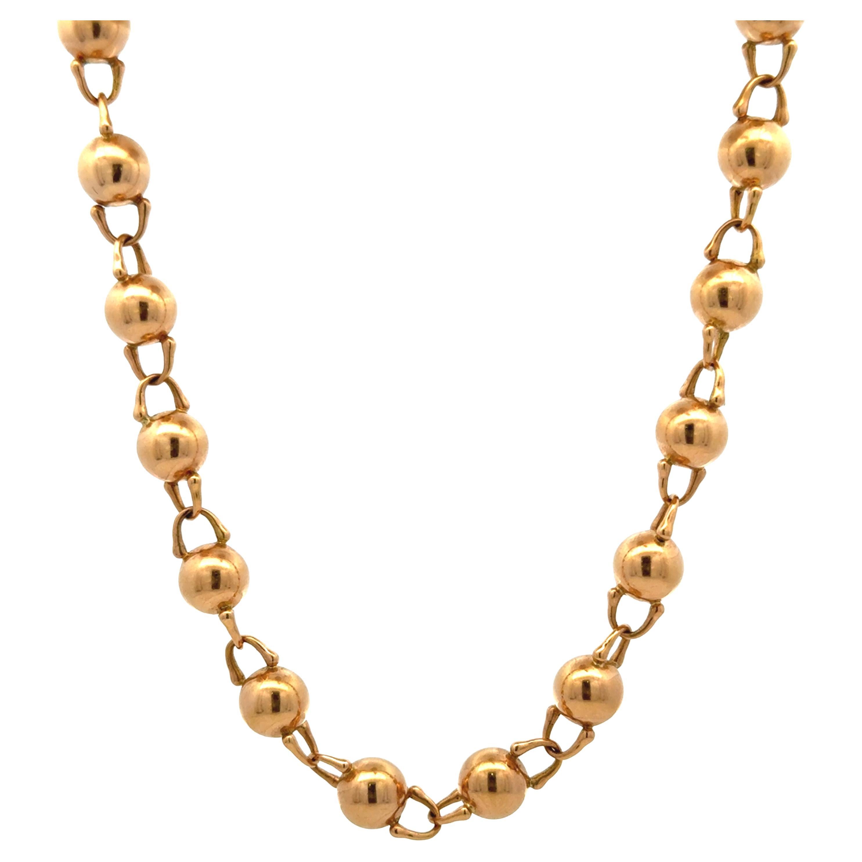 Collana con sfere di perline lucidate in oro giallo 18 carati da 52,5 grammi, 20 pollici in vendita