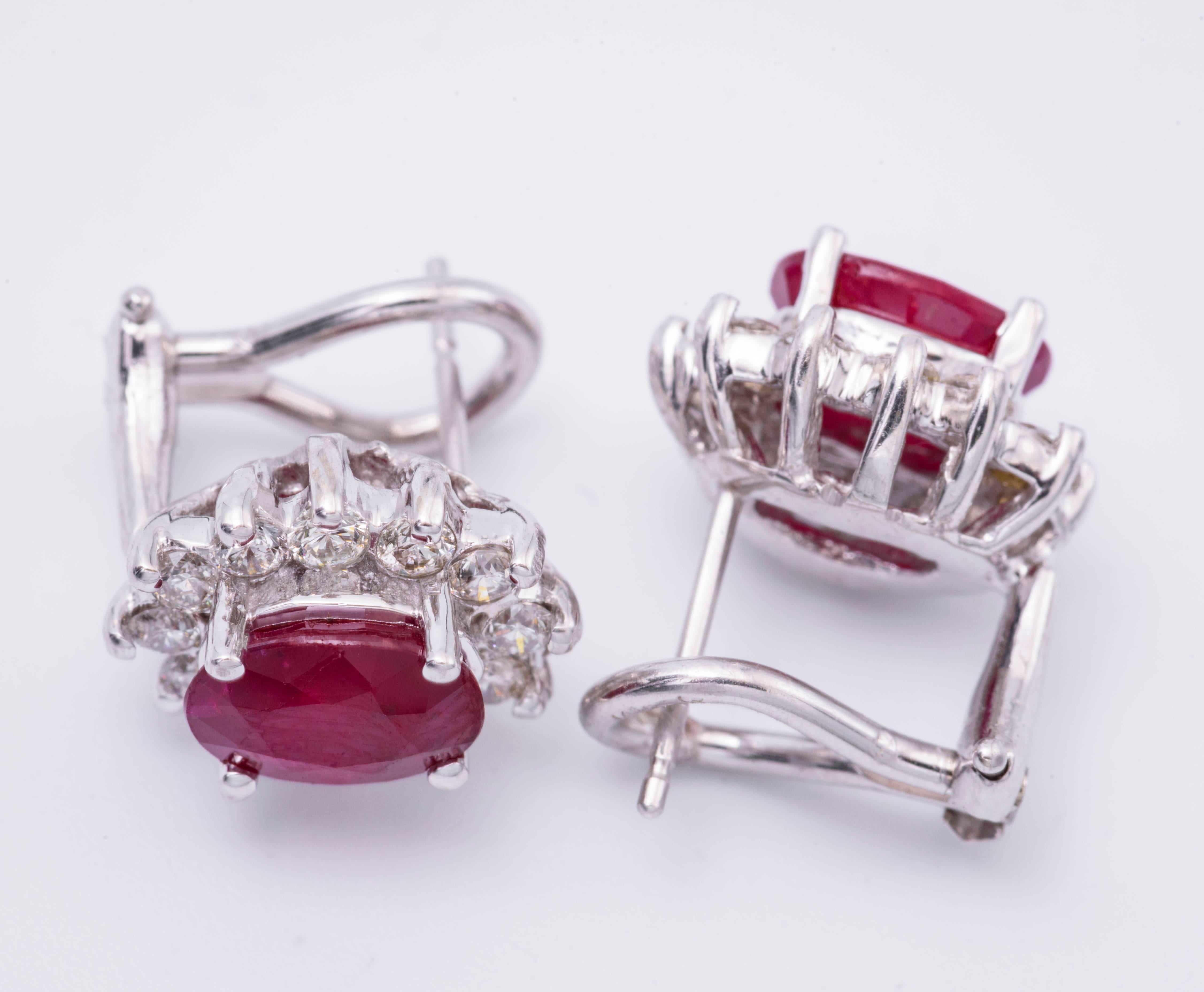 3,20 Karat Ovale Rubine Diamant-Gold-Ohrringe (Zeitgenössisch)
