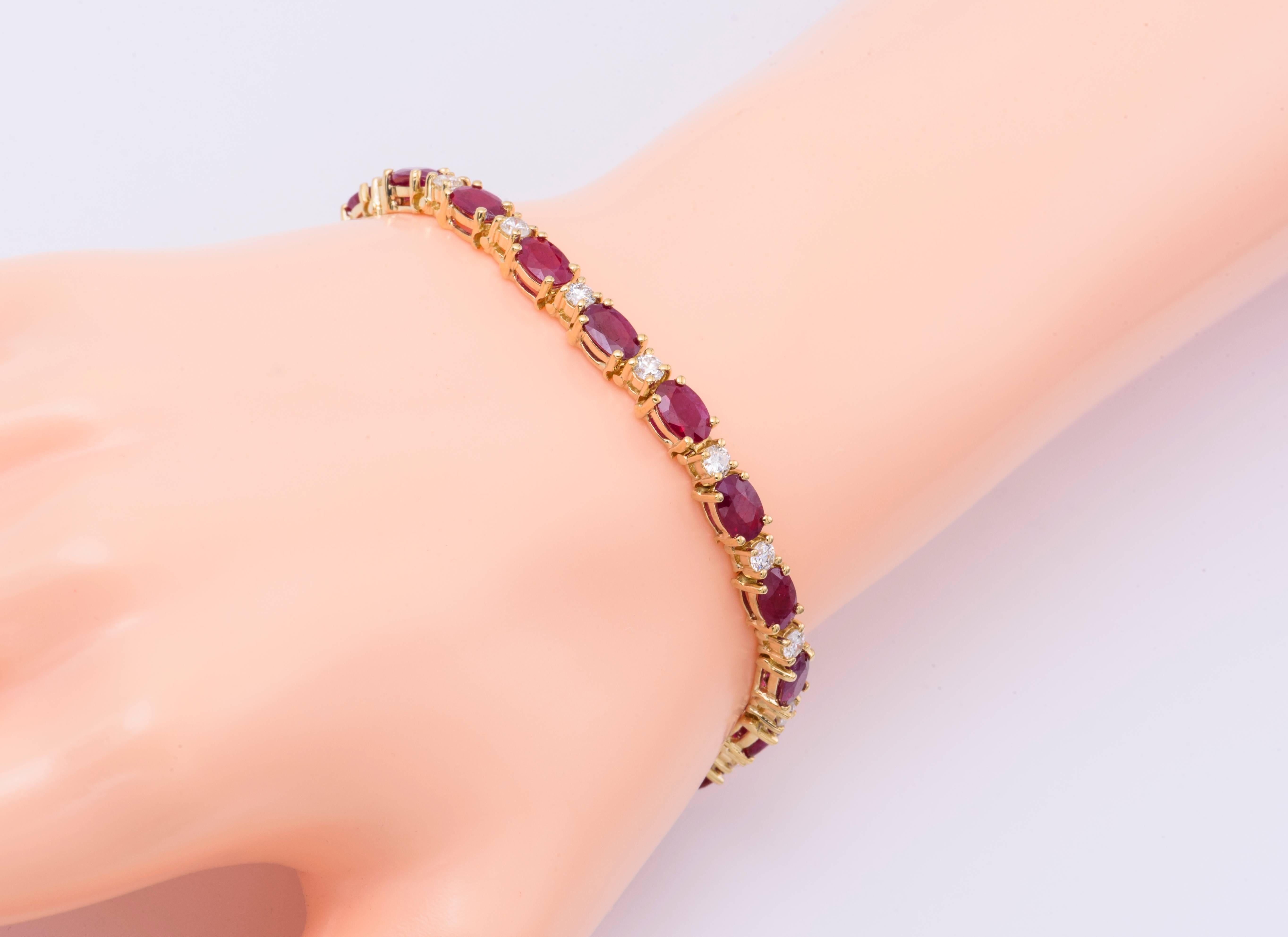 Oval Shape Ruby Diamond Gold Bracelet  In New Condition In New York, NY