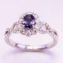 Oval Alexandrite Diamond Color Changing Halo Engagement Ring with Certificate