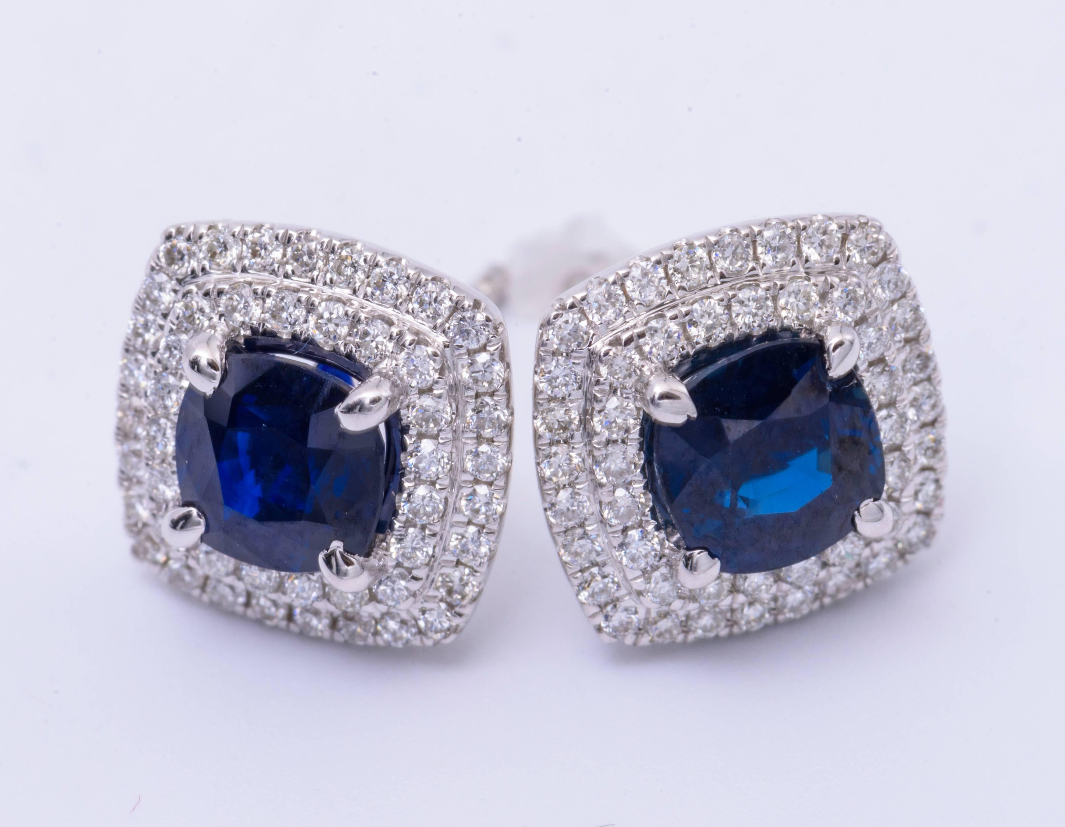 2.29 Carats Sapphires 0.55 Carats Diamonds Halo Earrings   In New Condition In New York, NY