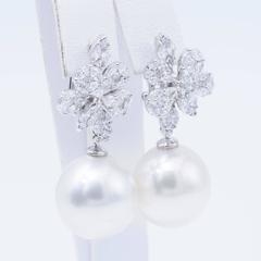 South Sea Pearl Diamond Cluster Fancy Earrings
