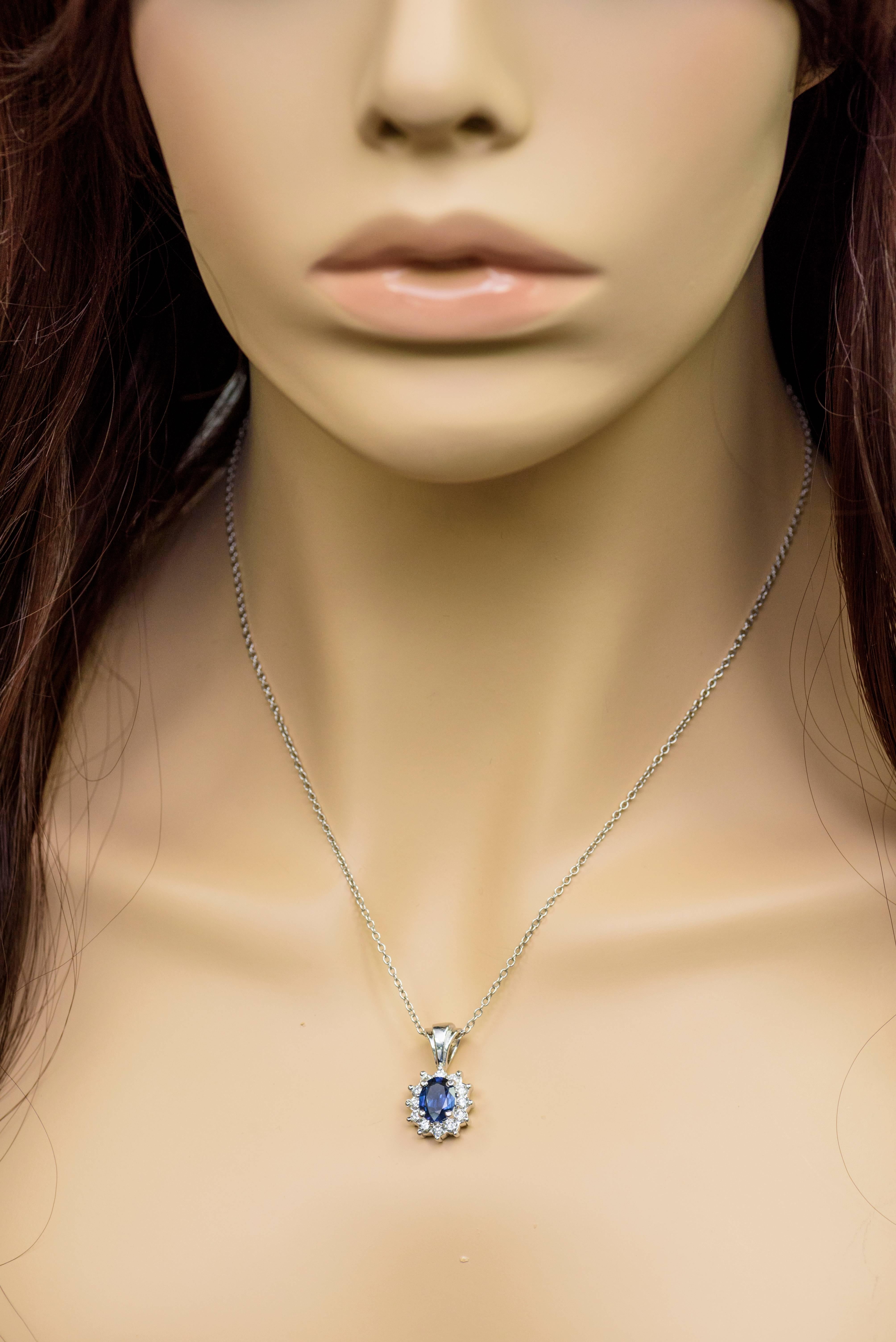 Contemporary 1.89 Carat Oval Sapphire Diamond Halo Pendant
