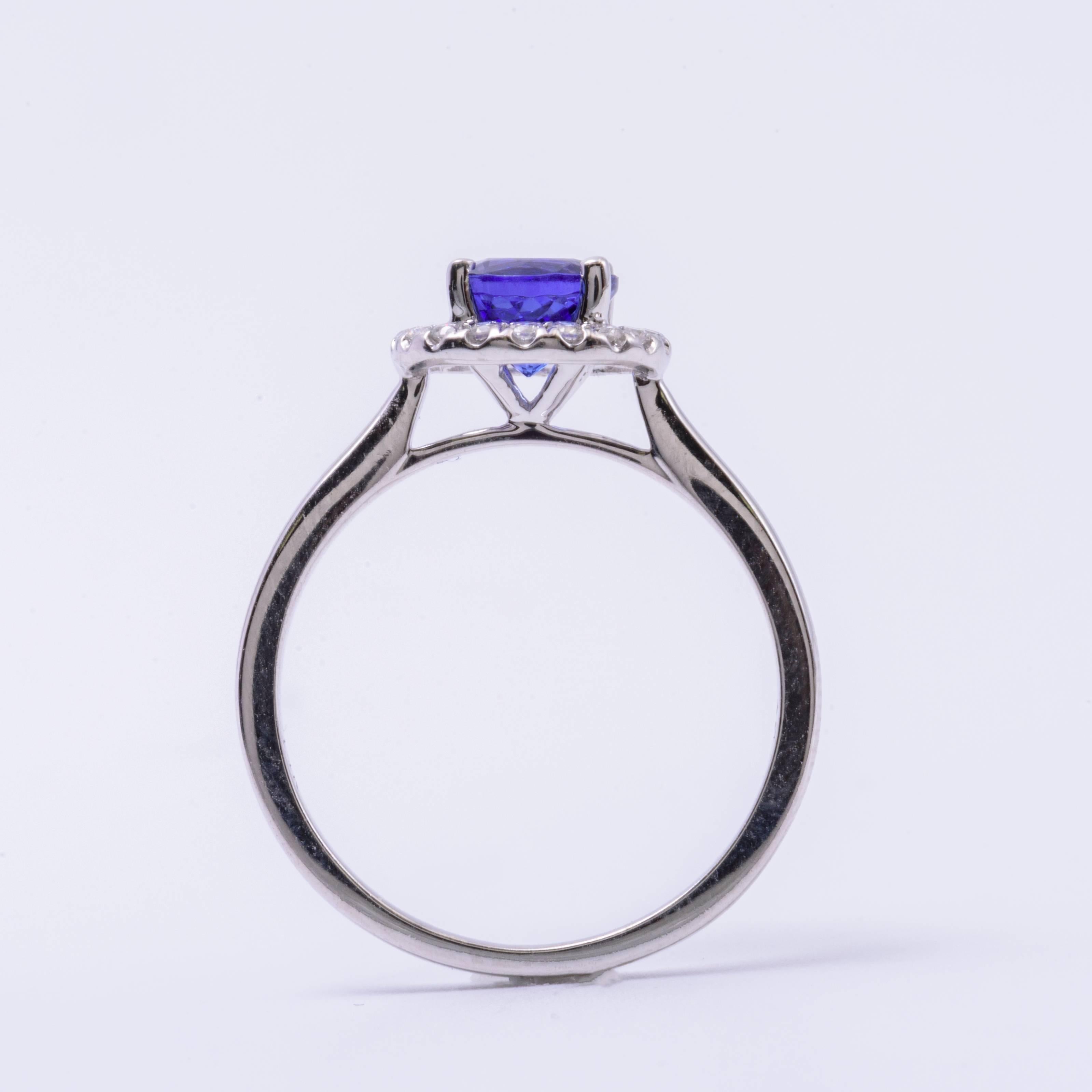 Contemporary Tanzanite Diamond White Gold Engagement Halo Ring