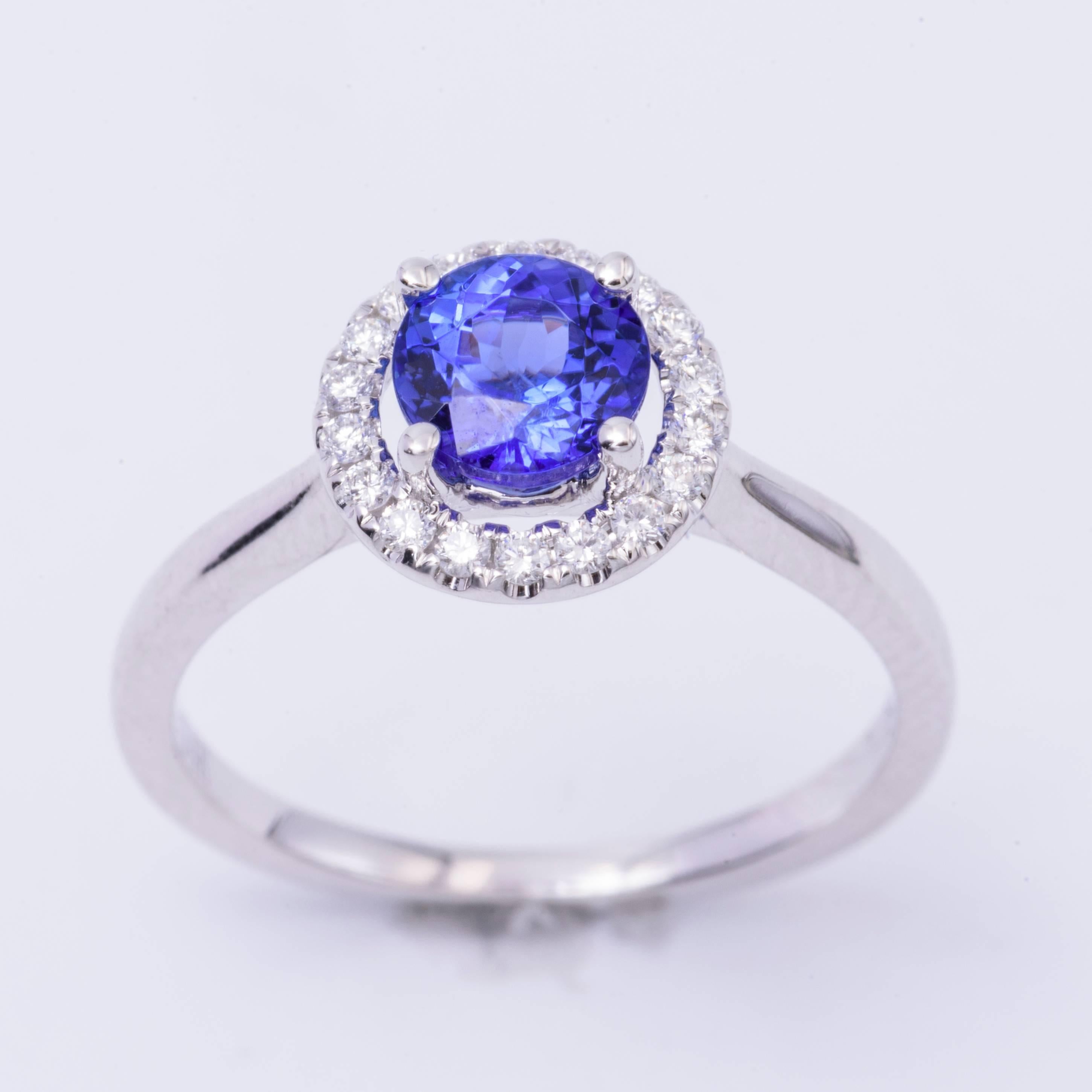 Tanzanite Diamond White Gold Engagement Halo Ring In New Condition In New York, NY