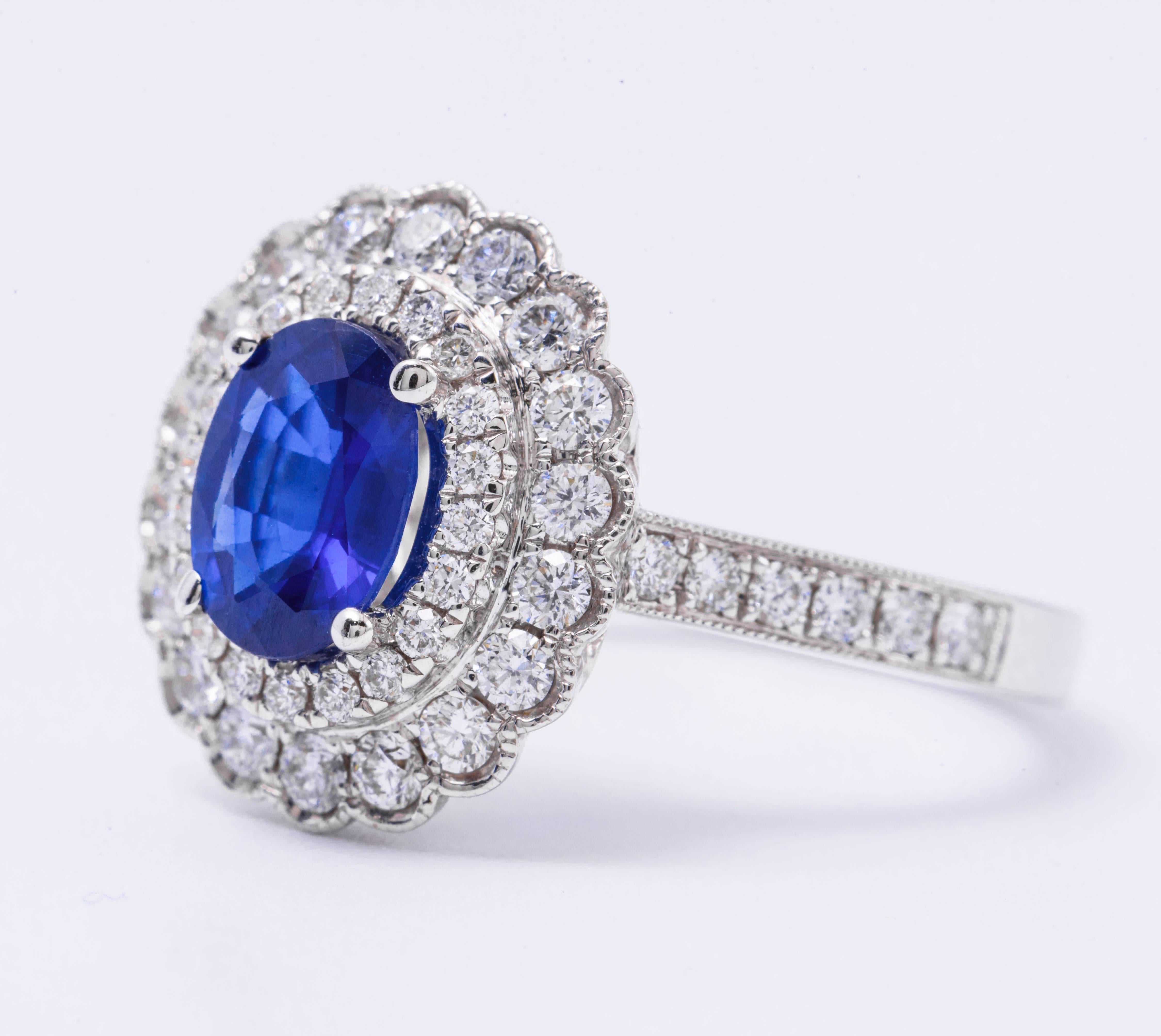 Oval Cut Oval Sapphire Diamond Engagement Halo Ring