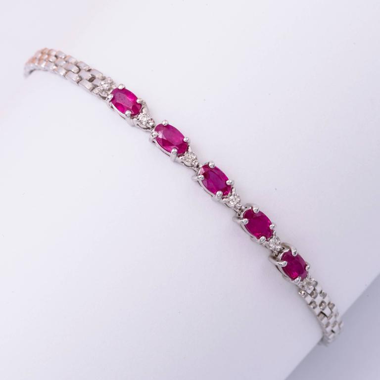 Five Stone Ruby Diamond White Gold Bracelet For Sale (Free Shipping) at ...