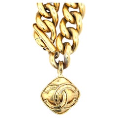 Vintage Chanel Chunky Gold-Tone Curb Link Toggle Necklace with CC Medallion