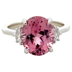 4.16 Carat Oval Pink Tourmaline and Cadillac Cut Diamond White Gold Ring