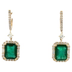 Zambian Emerald Diamond Drop Earrings in 18K Gold 7.96 Carats