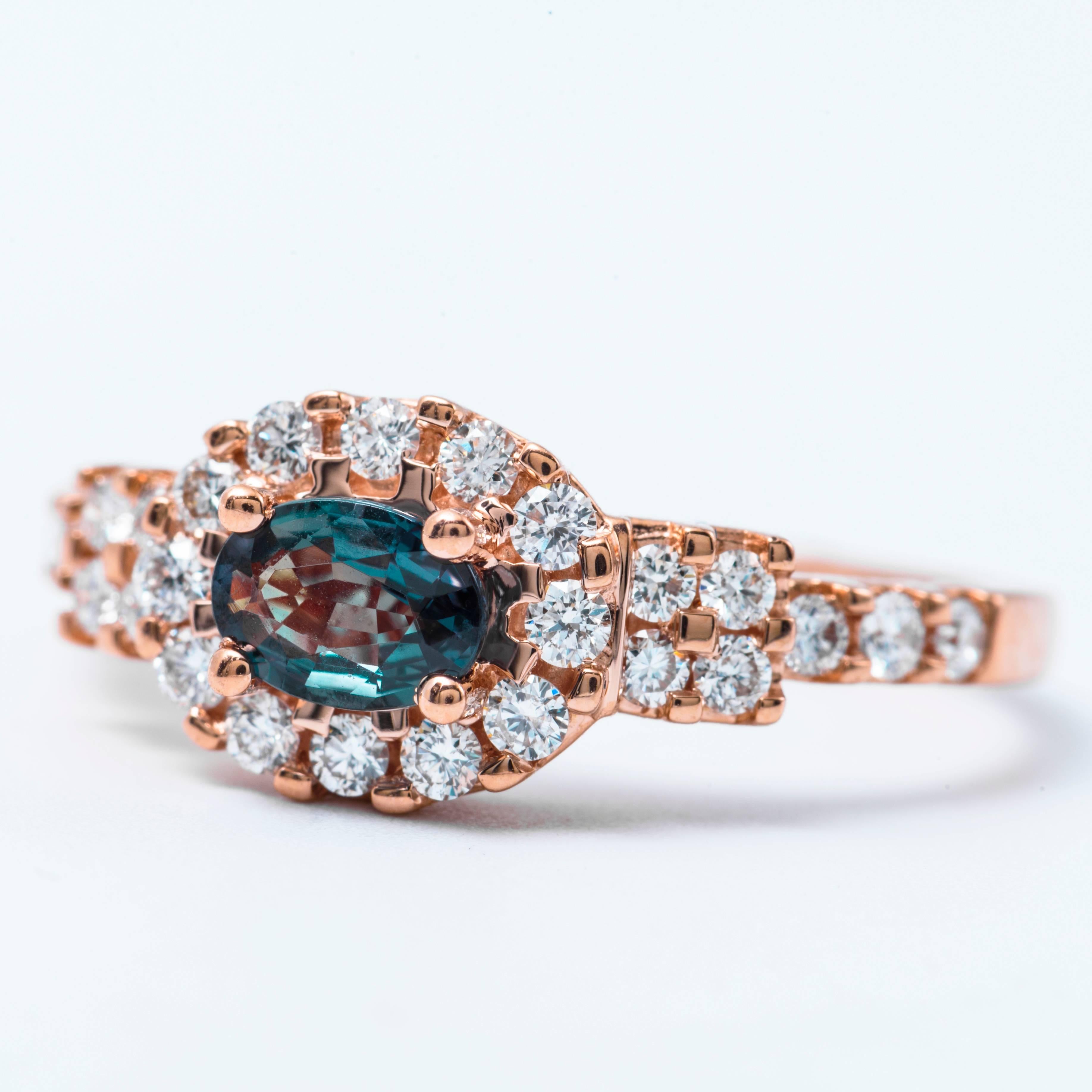 Contemporary Alexandrite and Diamond Rose Gold Ring