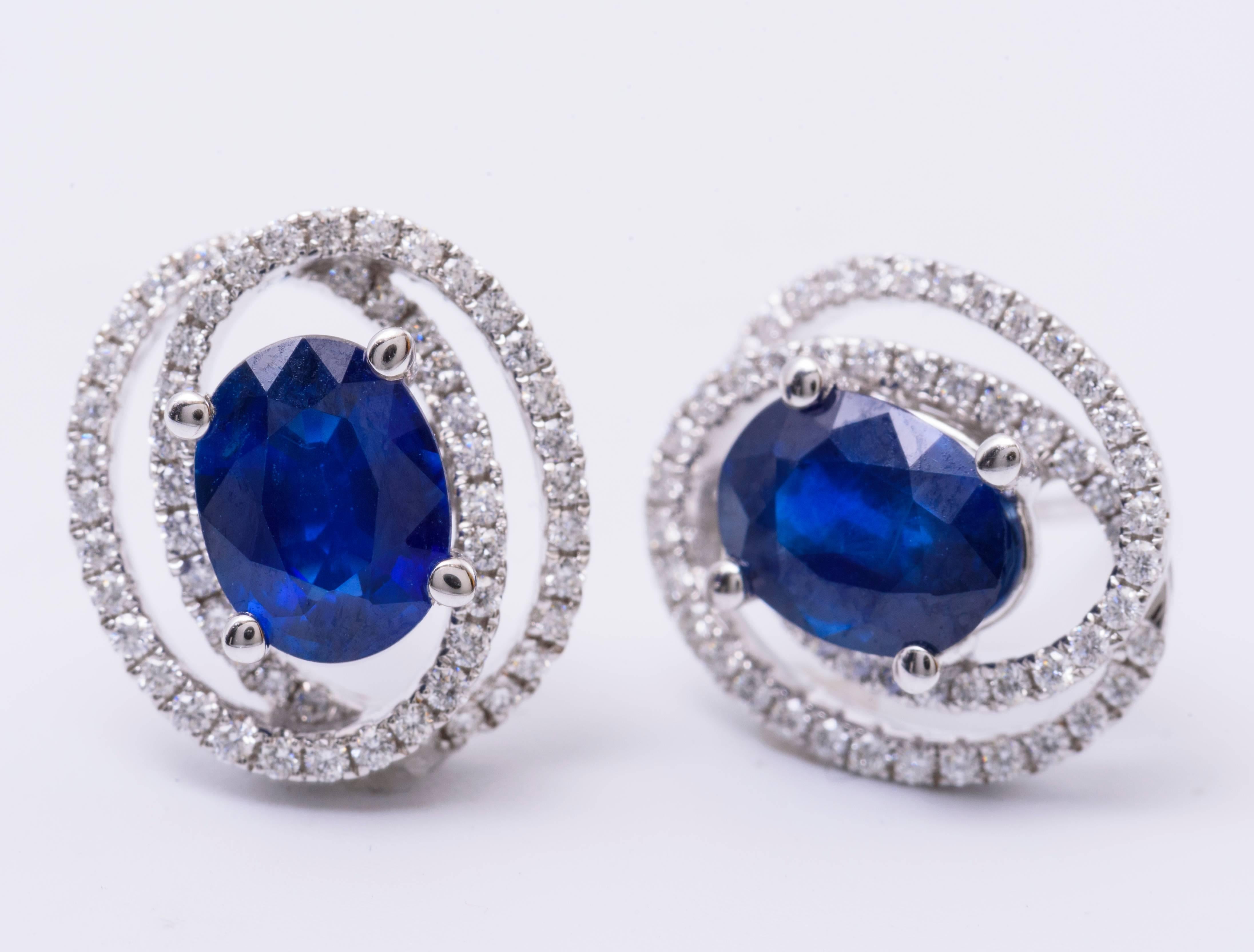 Contemporary Diamond and Sapphire Studs Earrings
