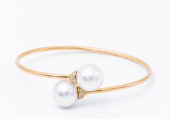 South Sea Pearl Diamond Bypass Bangle 18K Yellow Gold