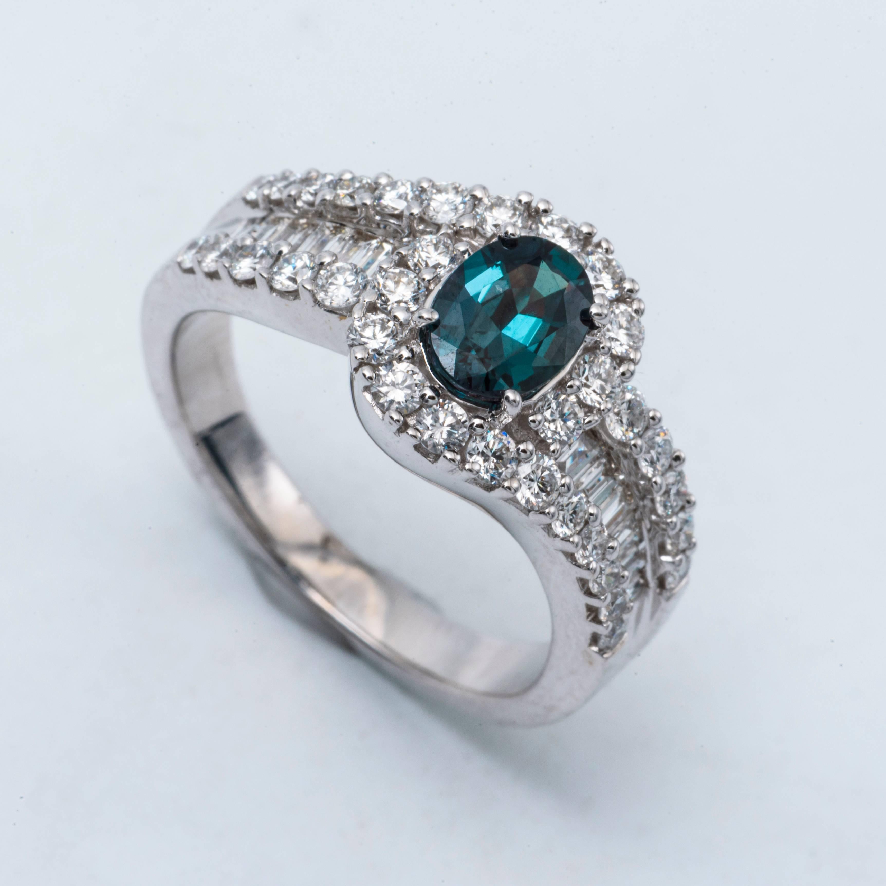 Contemporary Oval Shape Alexandrite and Diamond Ring with Certificate 0.75 Carat