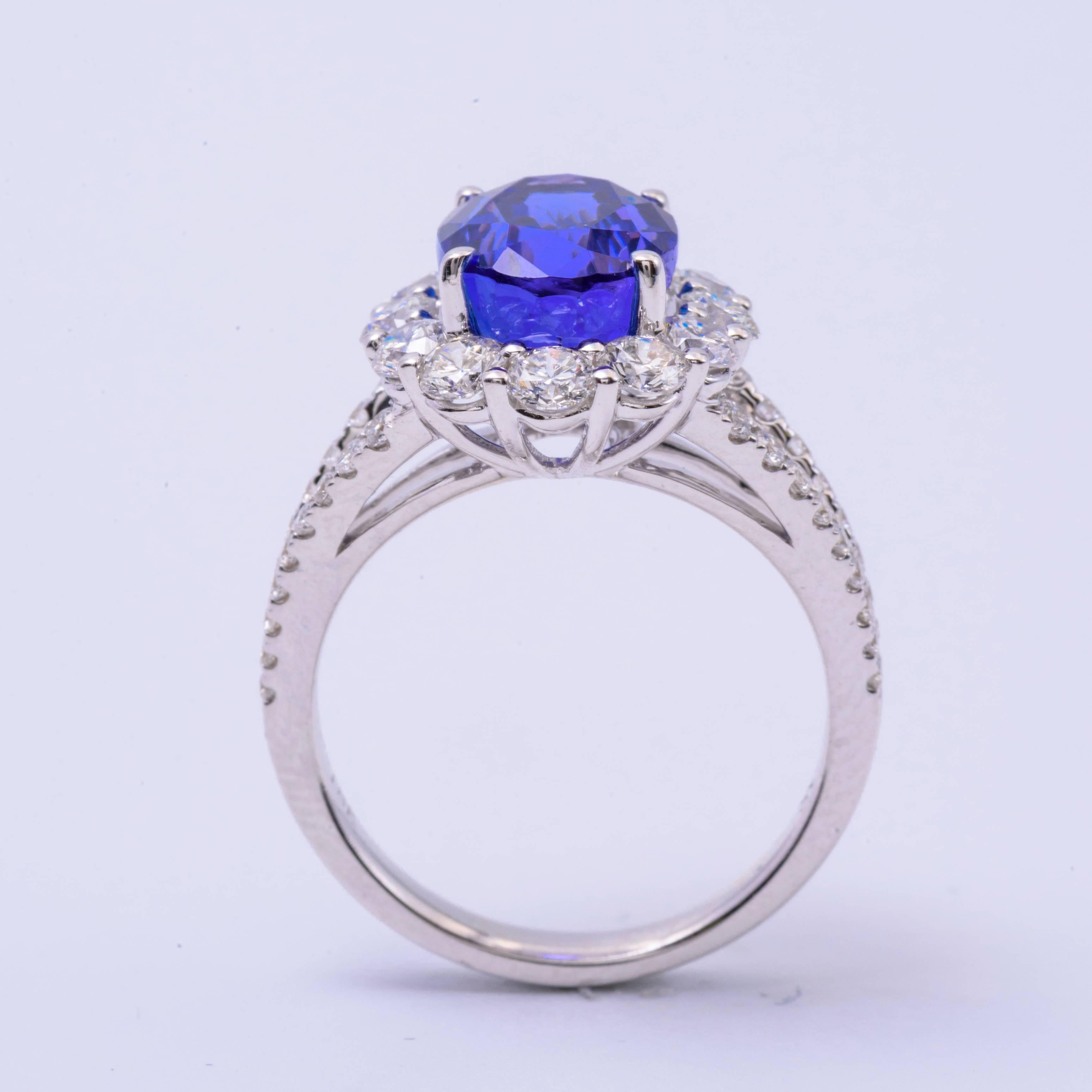 Oval Cut Oval Tanzanite and Diamonds Halo Cocktail Engagement Ring 4.85 Carat