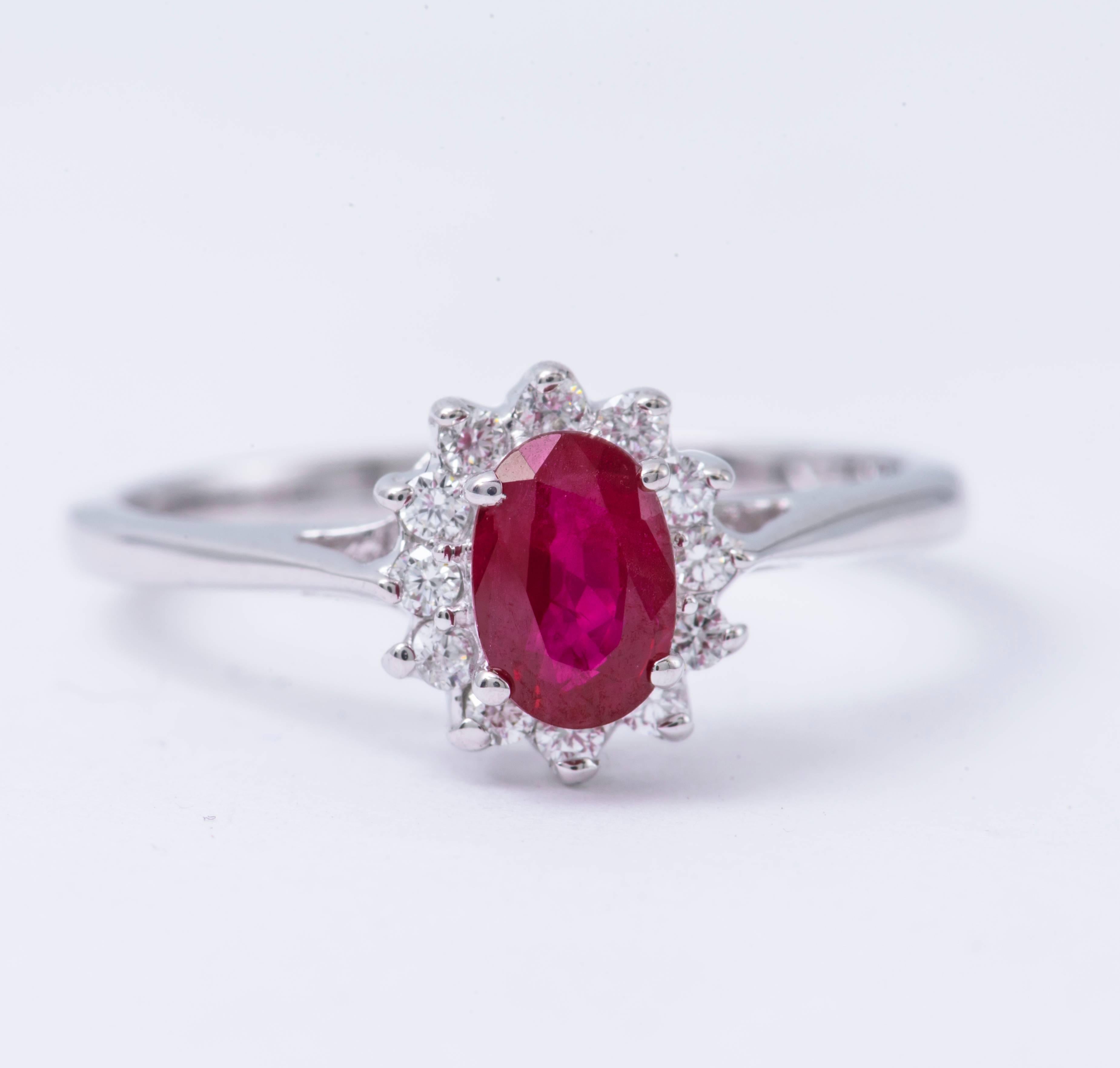 Oval Shape Ruby 6 x 4 mm 0.55 cts.
Diamonds 0.16 cts
14K white gold
All our gemstones are genuine,and are sourced with the highest degree of integrity