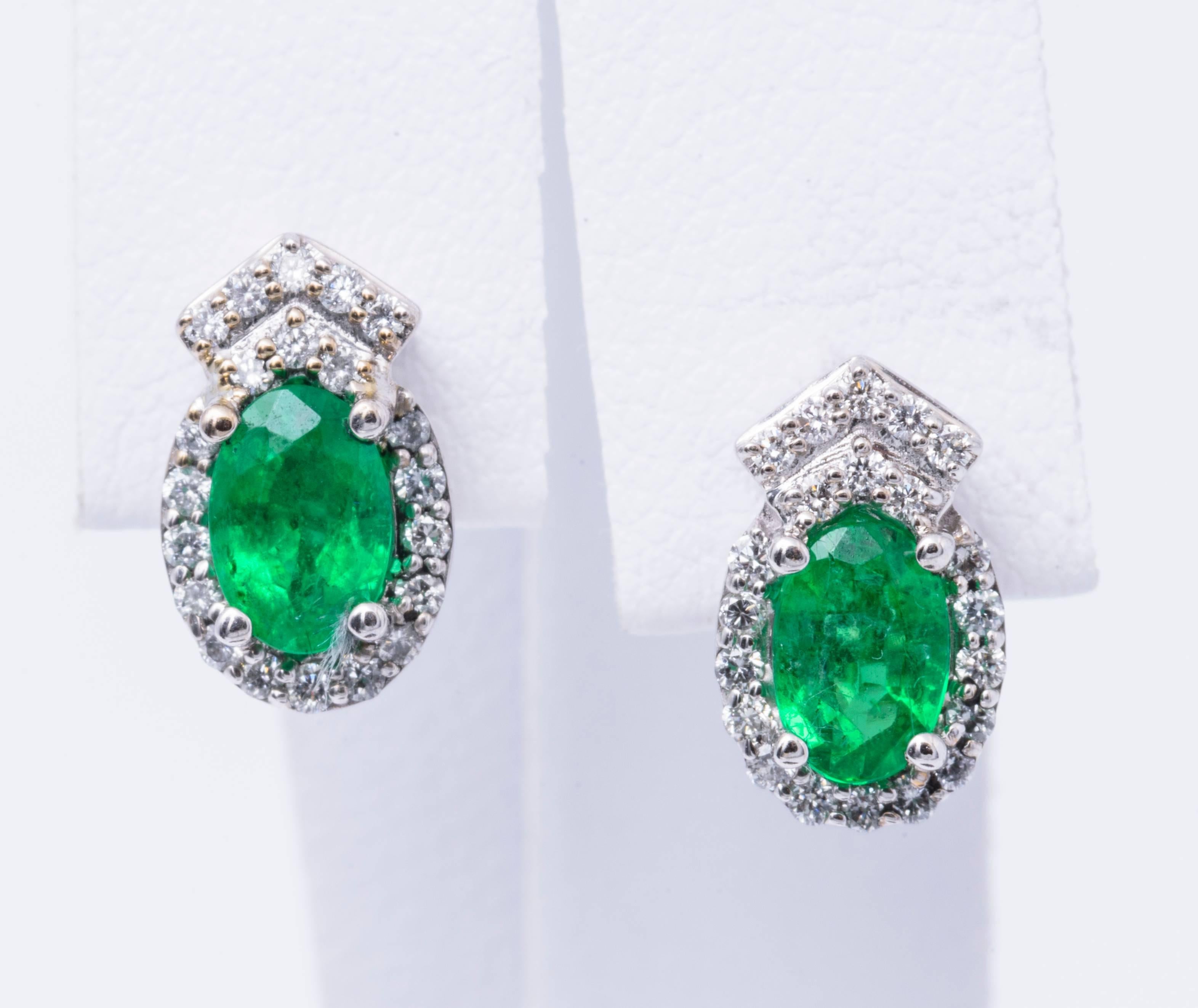 14K White Gold
6 x 4 mm Oval shape Emeralds 0.82 Carats
1.1 X 6 mm Earrings
Diamonds 0.22 Cts
All our gemstone are genuine and are sourced with the higher degree of integrity