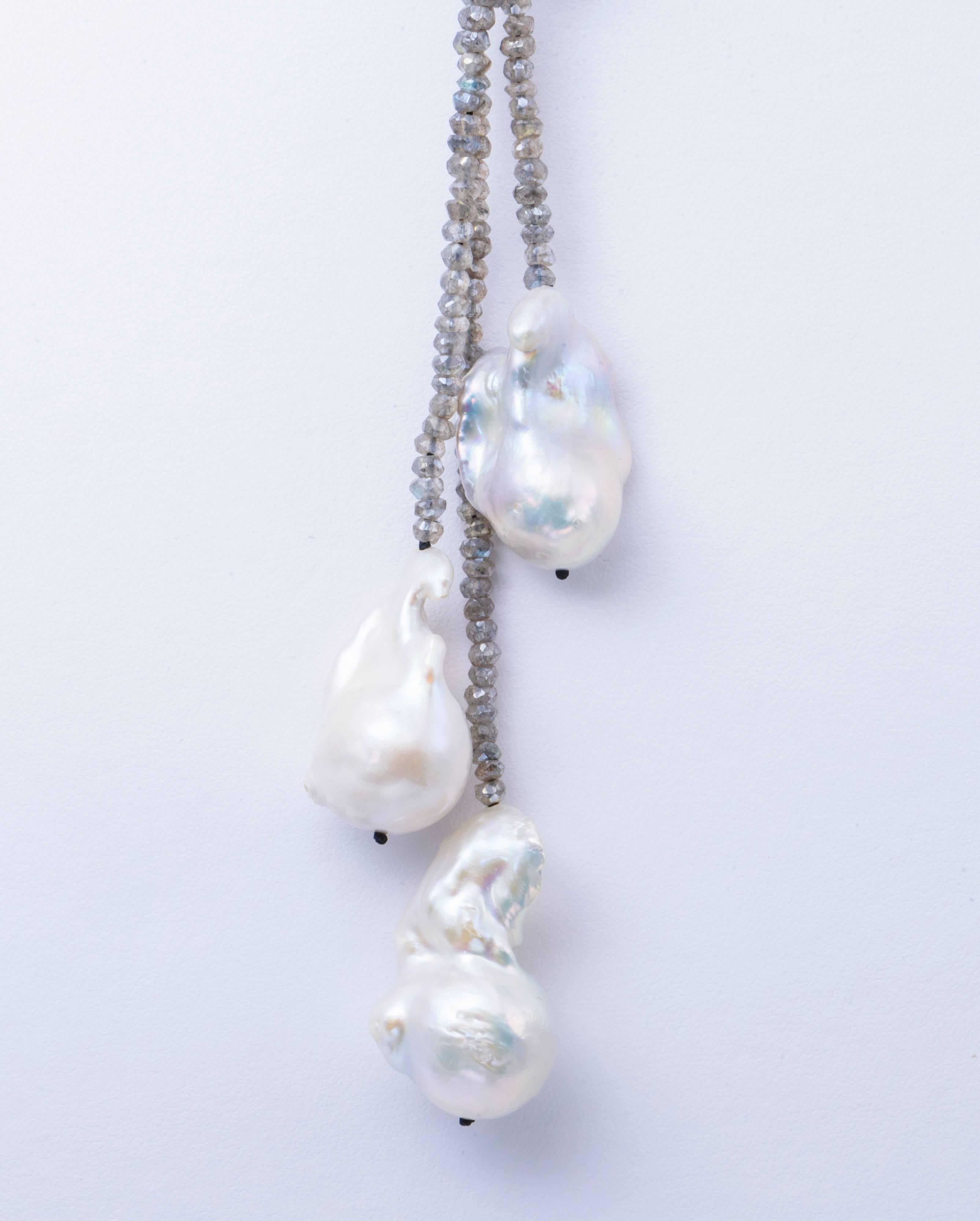 Modern Labradorite and Baroque Pearl Necklace
