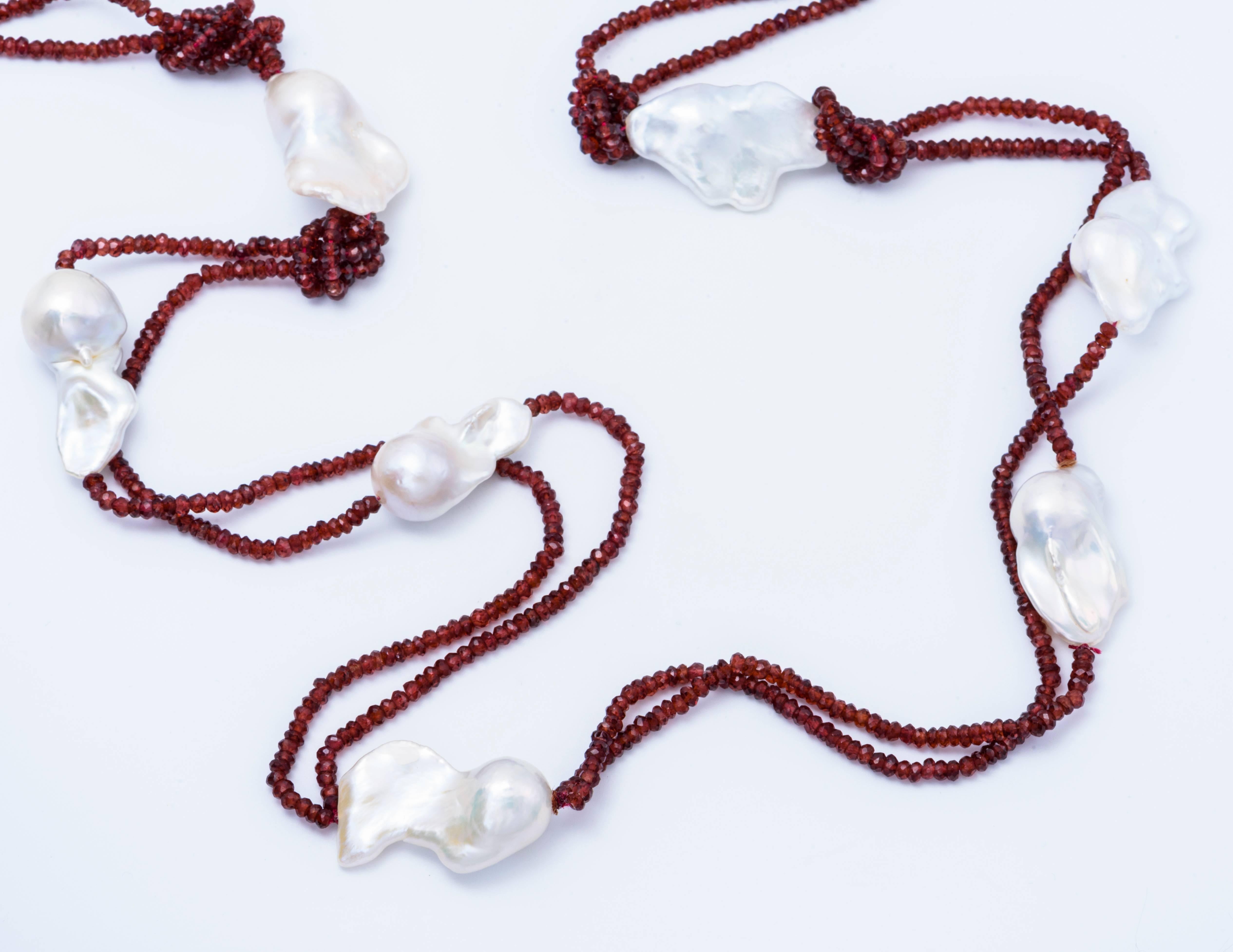 Contemporary Garnet and Freshwater Baroque Necklace