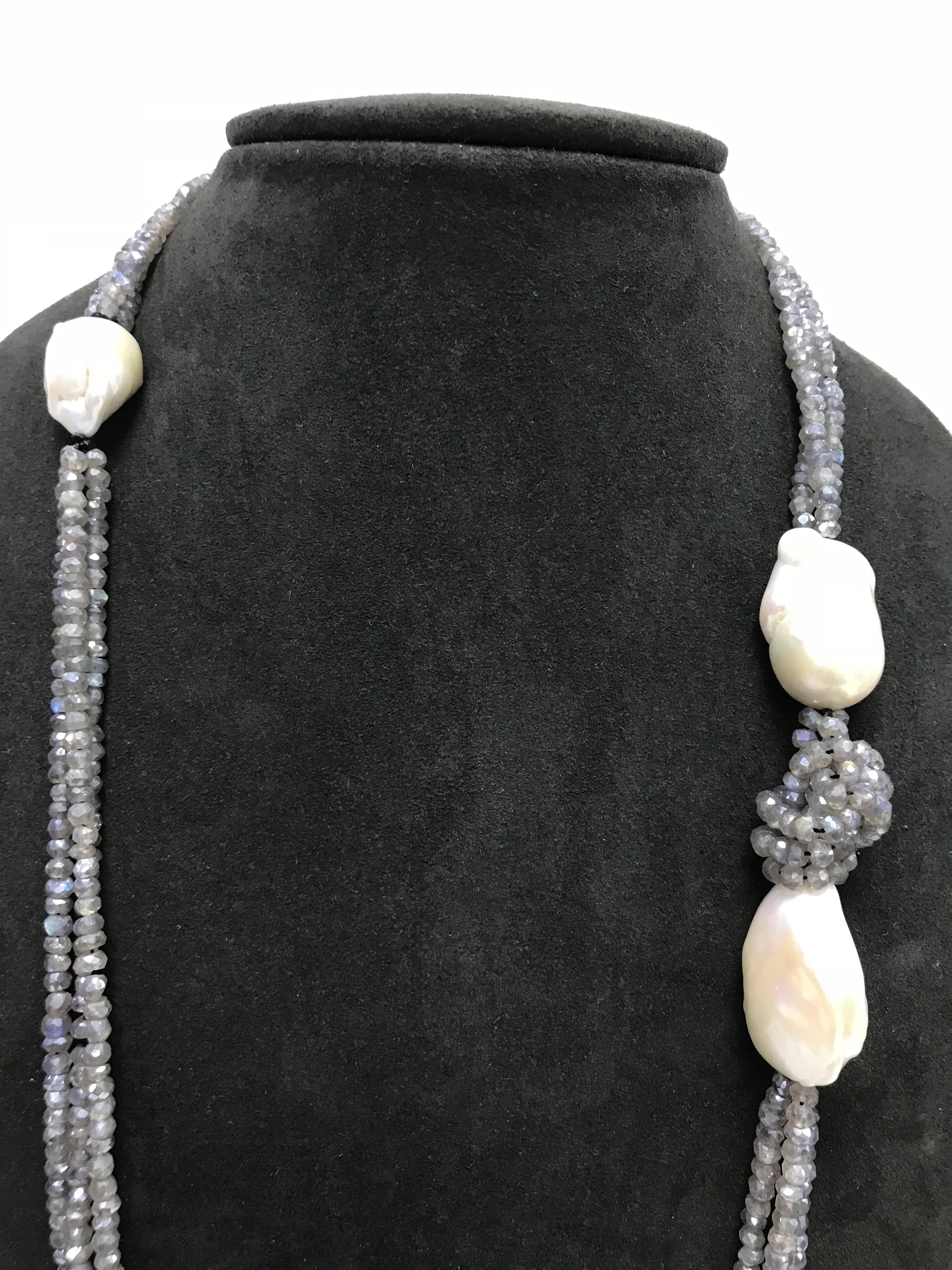 Modern Labradorite and Fresh Water Baroque Necklace