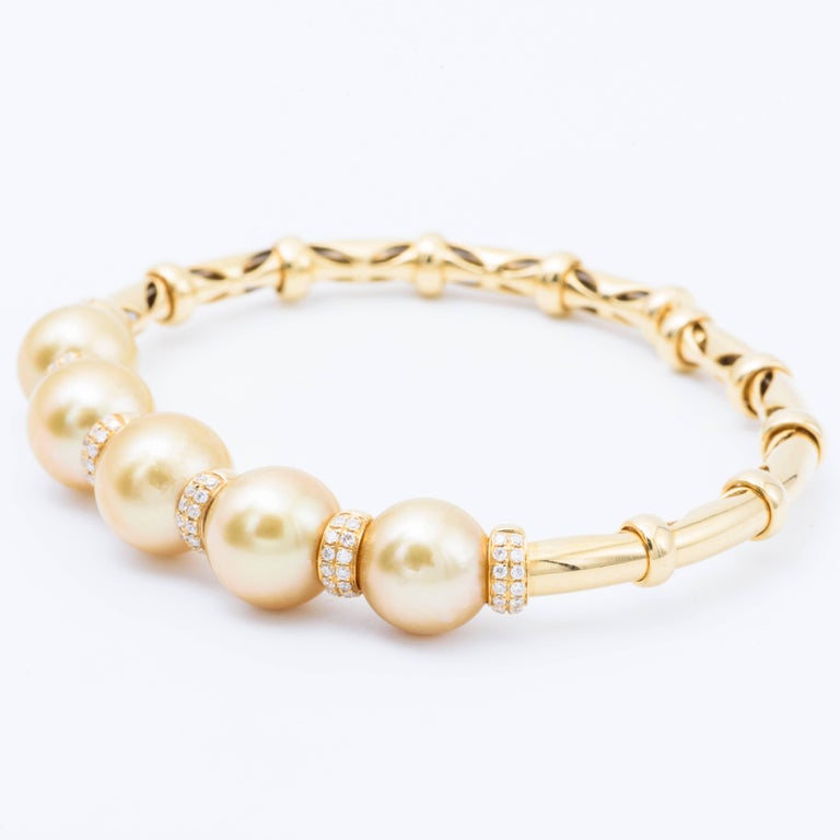 Golden South Sea Pearl and Diamond Yellow Gold Bracelet Bangle at ...