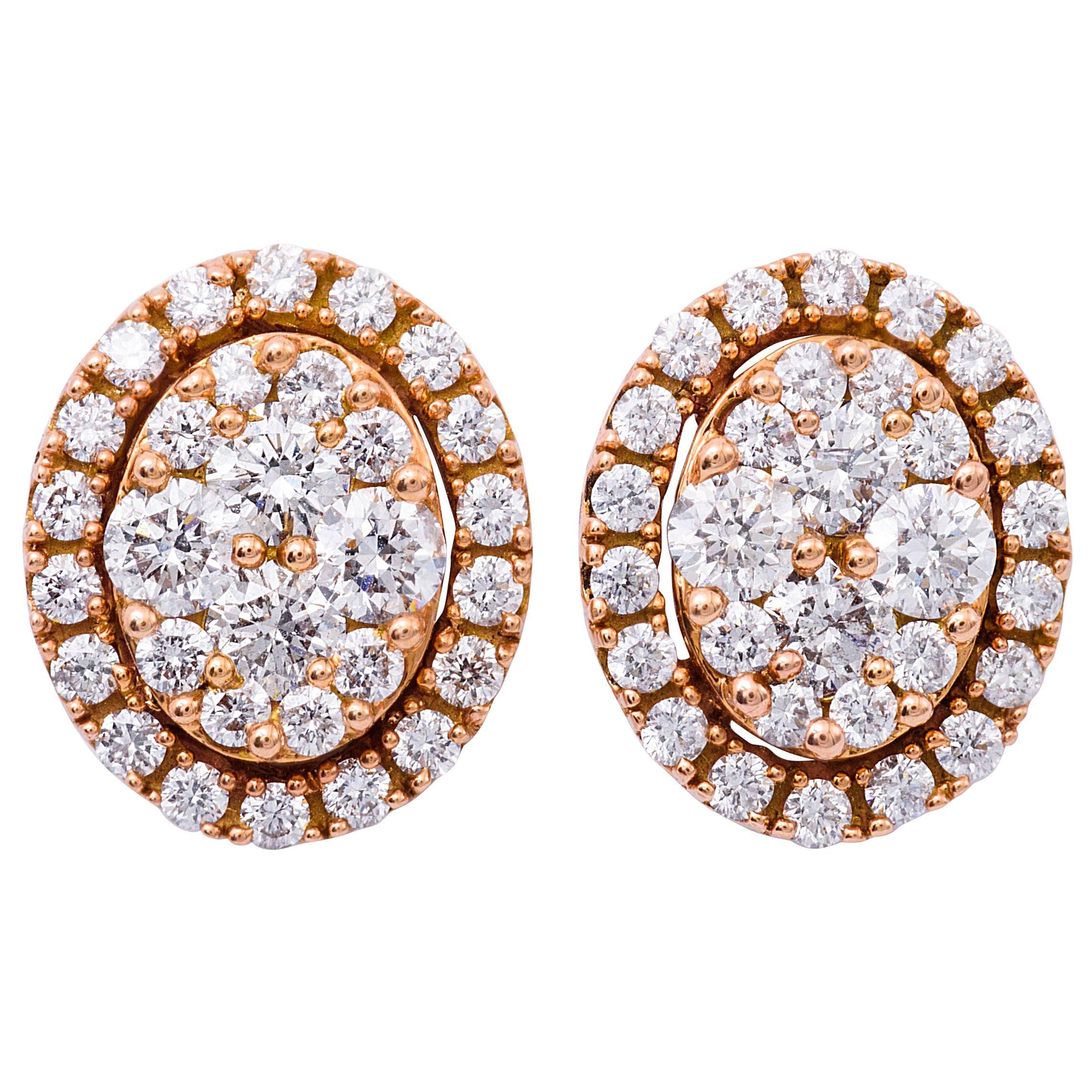 Diamond Cluster Rose Gold Studs For Sale at 1stDibs