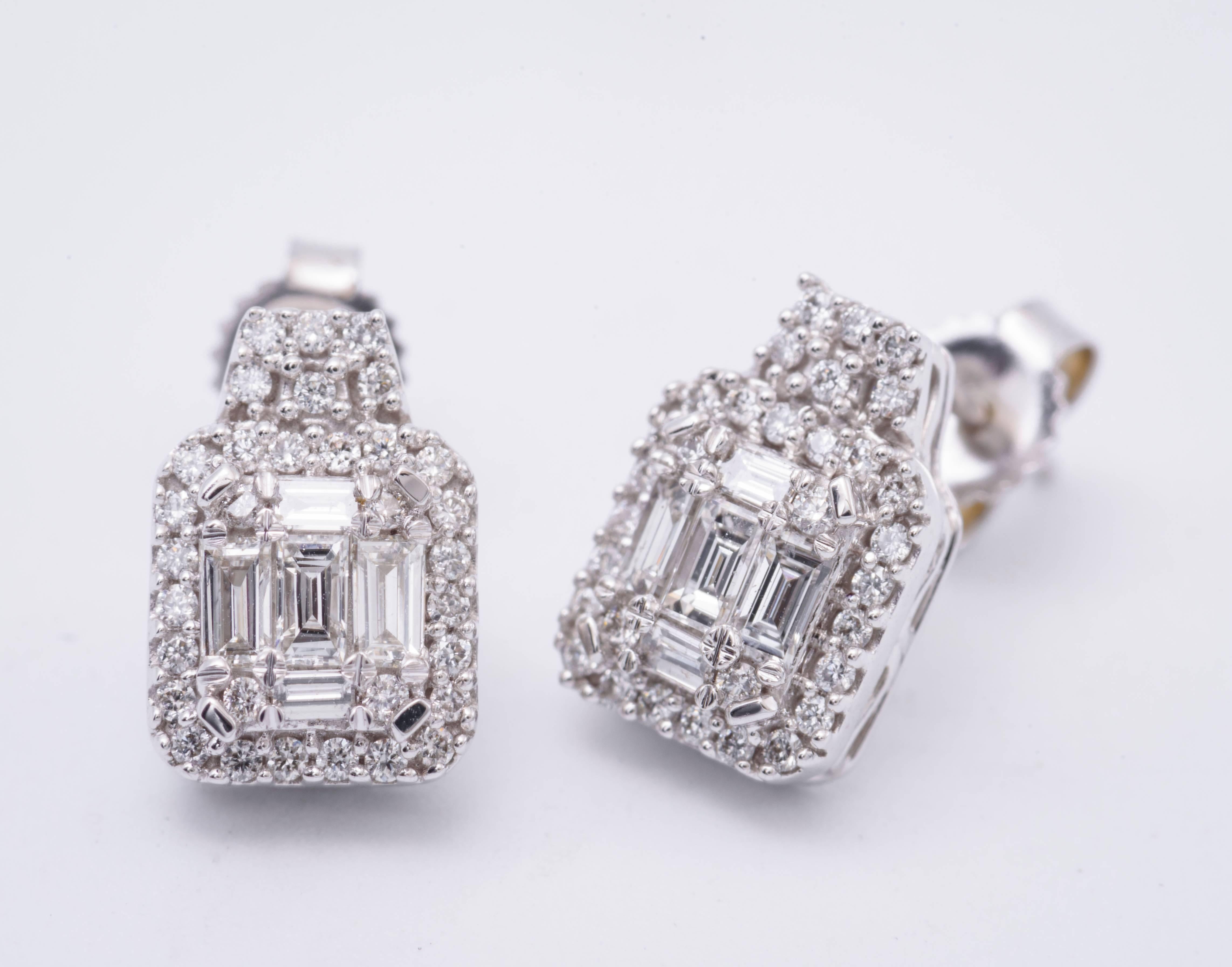 Contemporary Diamond Cluster Drop Stud Earrings