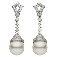 Südseeperlen-Diamant-Tropfen-Ohrringe 0,90 Karat 11-12 MM 18 Karat Weißgold