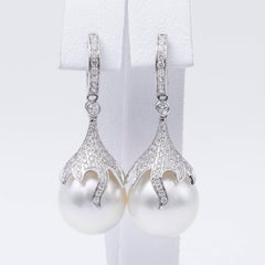 Pendientes Gota Perla Mar del Sur Diamante 0,73 Quilates 12-13 MM Oro Blanco 18K