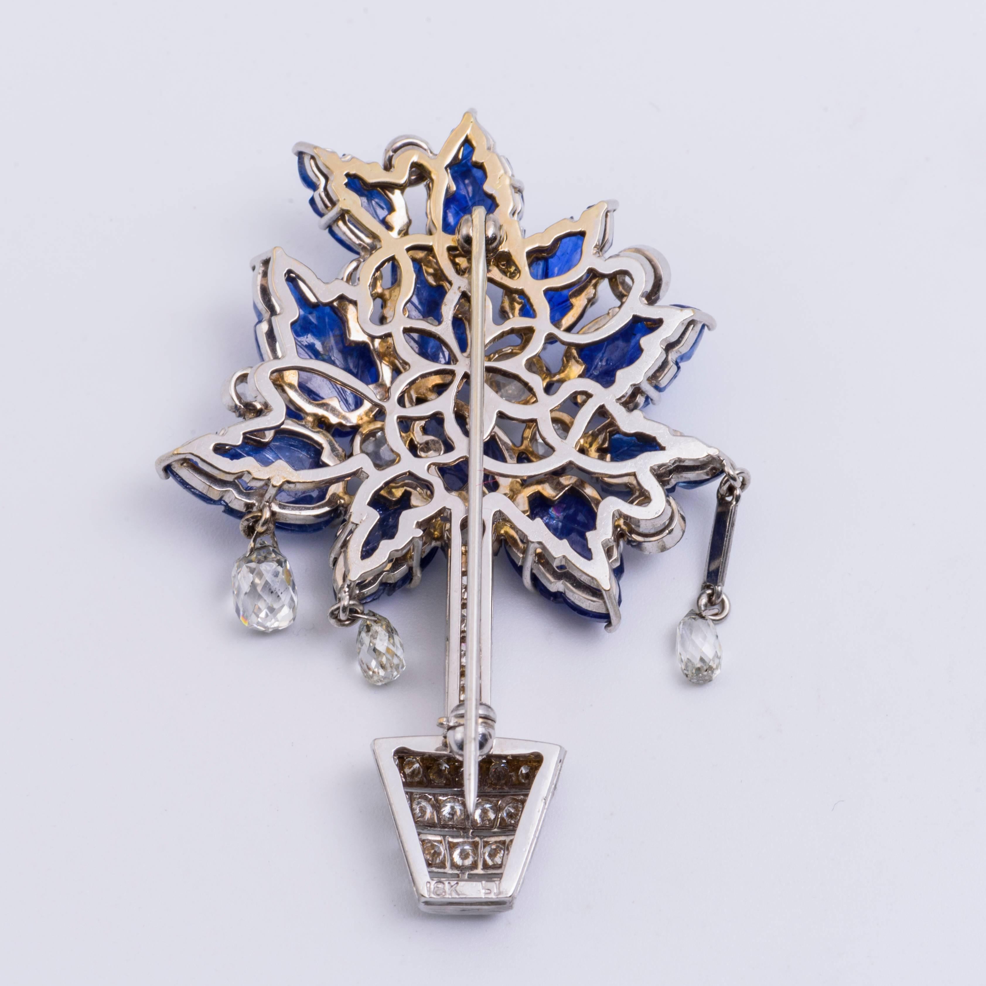 Contemporary Briolette Sapphire Diamond Plant Pin