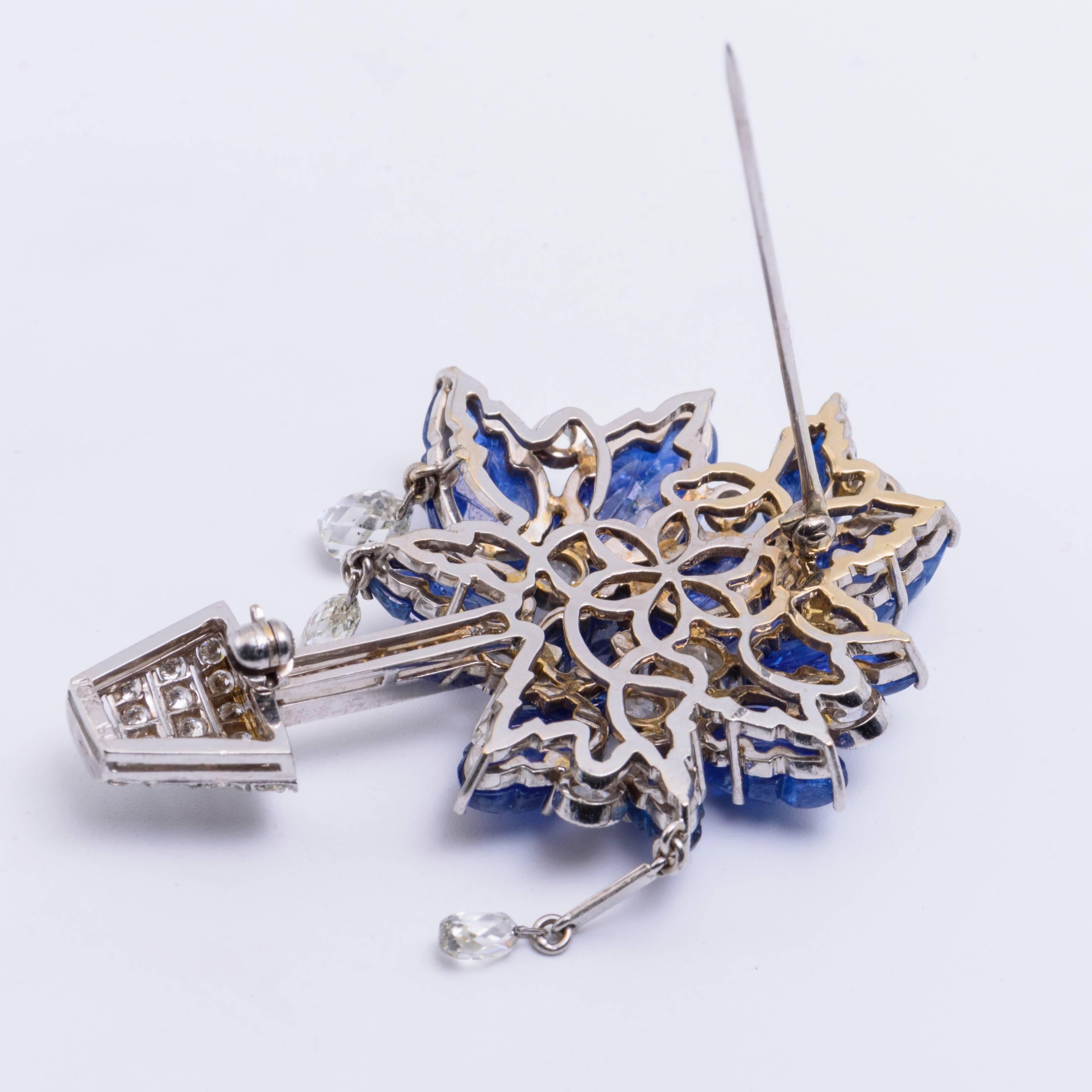 Briolette Sapphire Diamond Plant Pin In New Condition In New York, NY