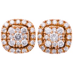 0.75 Carat Diamonds Rose Gold Cluster Stud Earrings