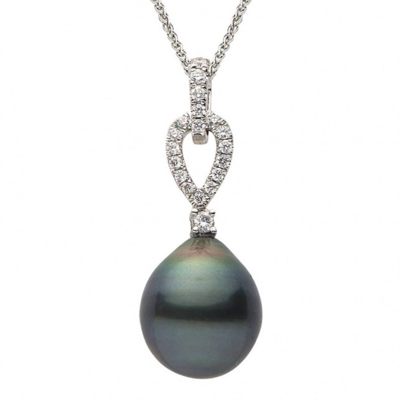 Tahitian Pearl and Diamond Pendant For Sale