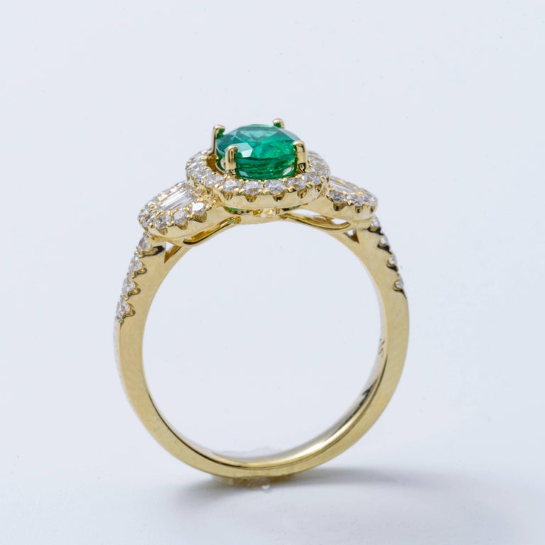 Oval Shape Emerald Diamond Yellow Gold Halo Cocktail Engagement Ring ...