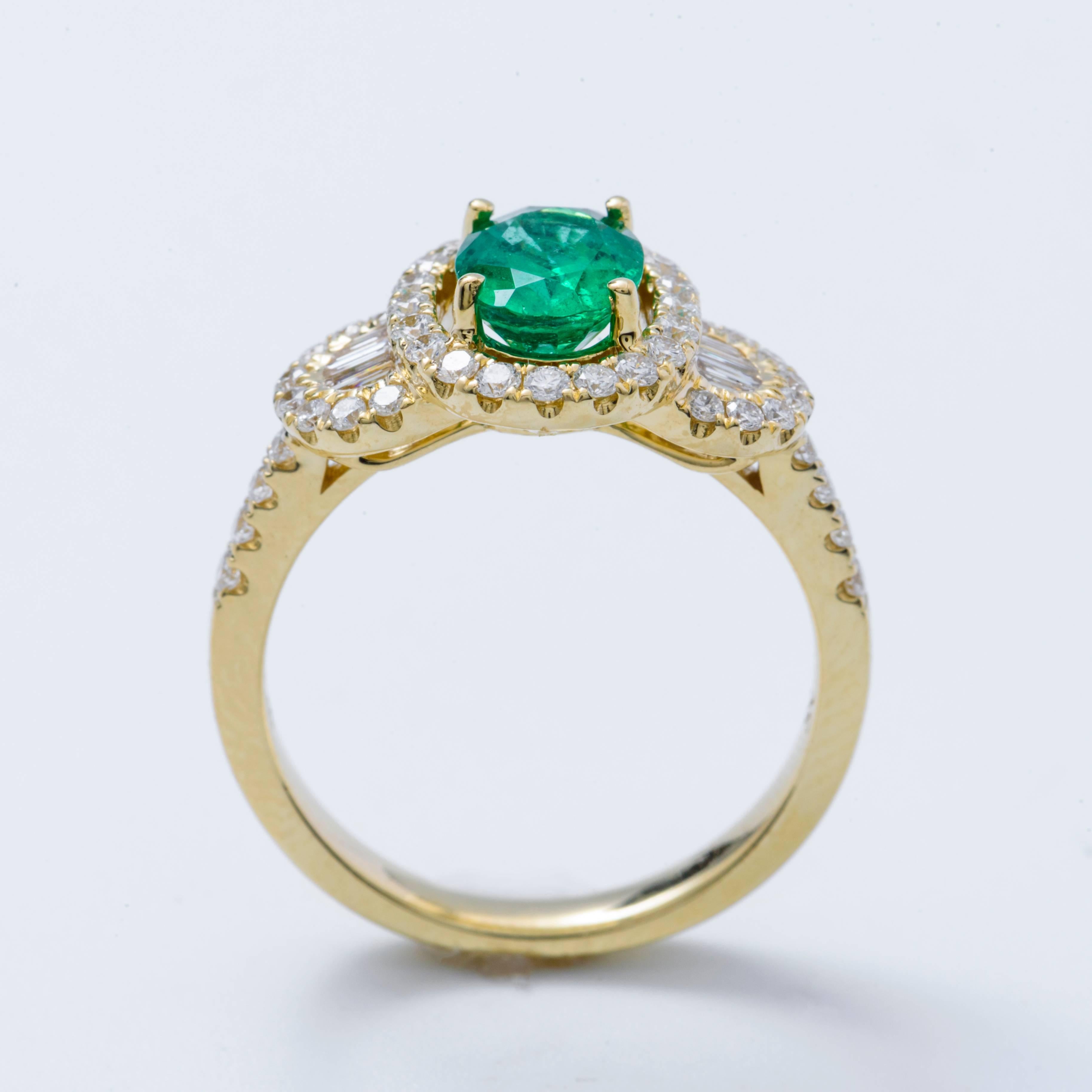 Oval Cut Oval Shape Emerald Diamond Yellow Gold Halo Cocktail Engagement Ring