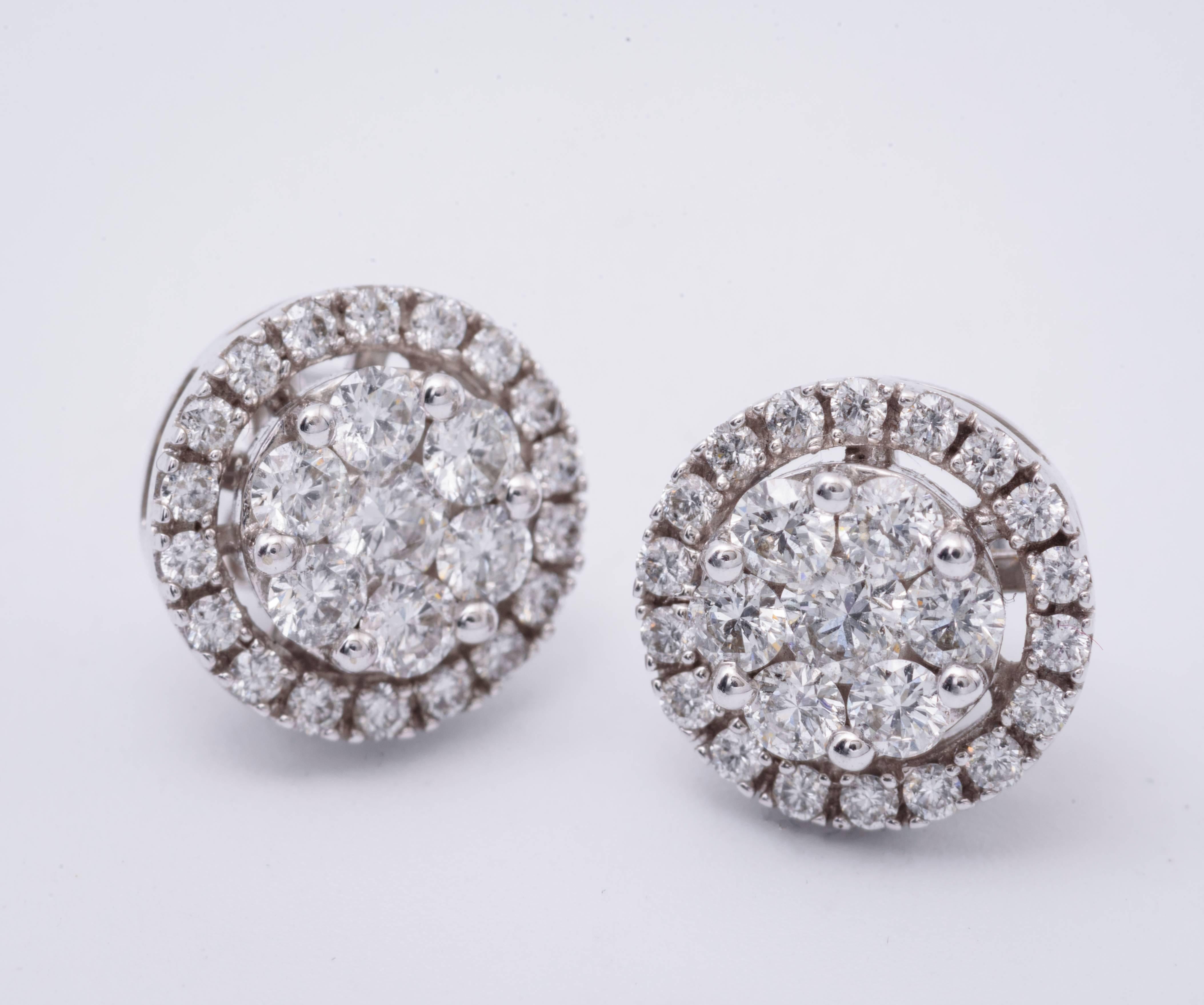 Contemporary Diamond White Gold Studs Cluster Earrings