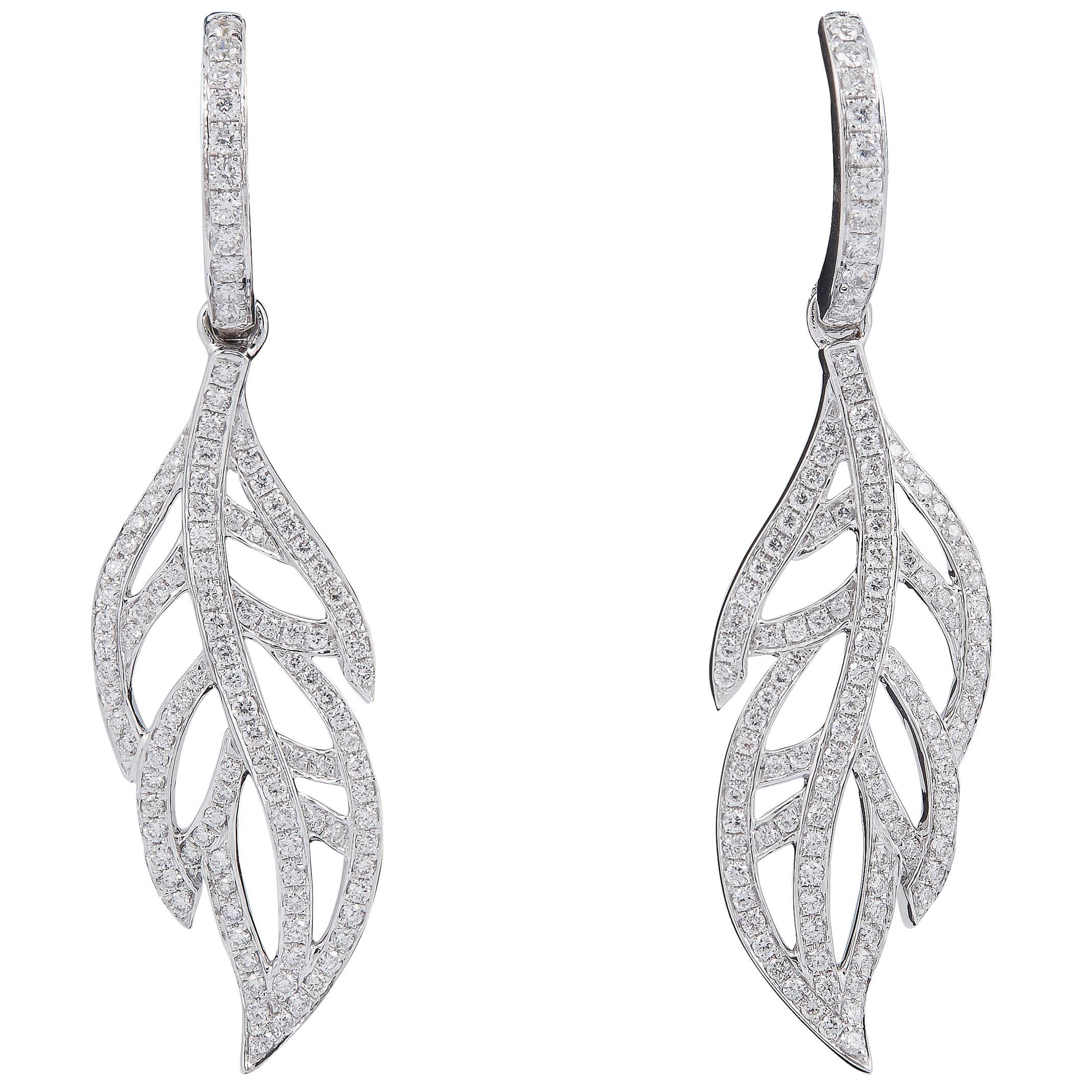 Dangle Diamond Leaves Drop Earrings, 1.14 Carats