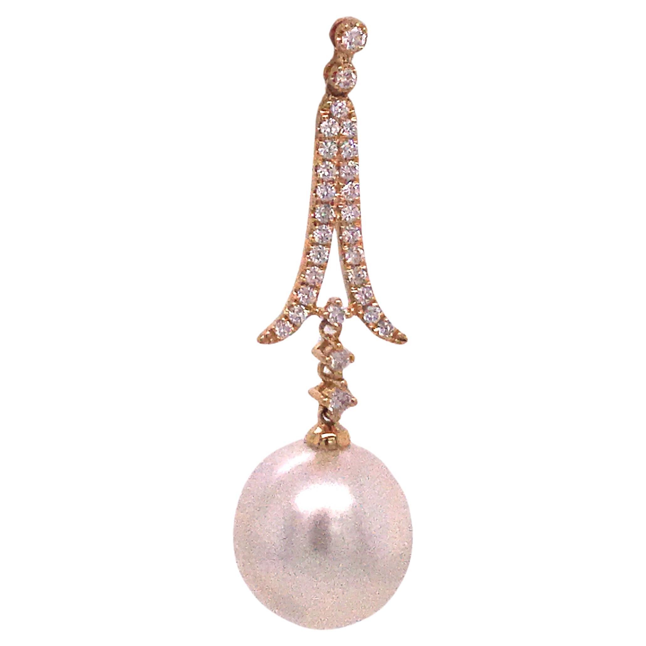 Contemporary South Sea Pearl Diamond Drop Earrings 0.60 Carat 18 Karat Yellow Gold 12-13 MM For Sale