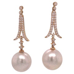 Pendientes Gota Perla Mar del Sur Diamante 0.60 Quilates Oro Amarillo 18 Kilates 12-13 MM